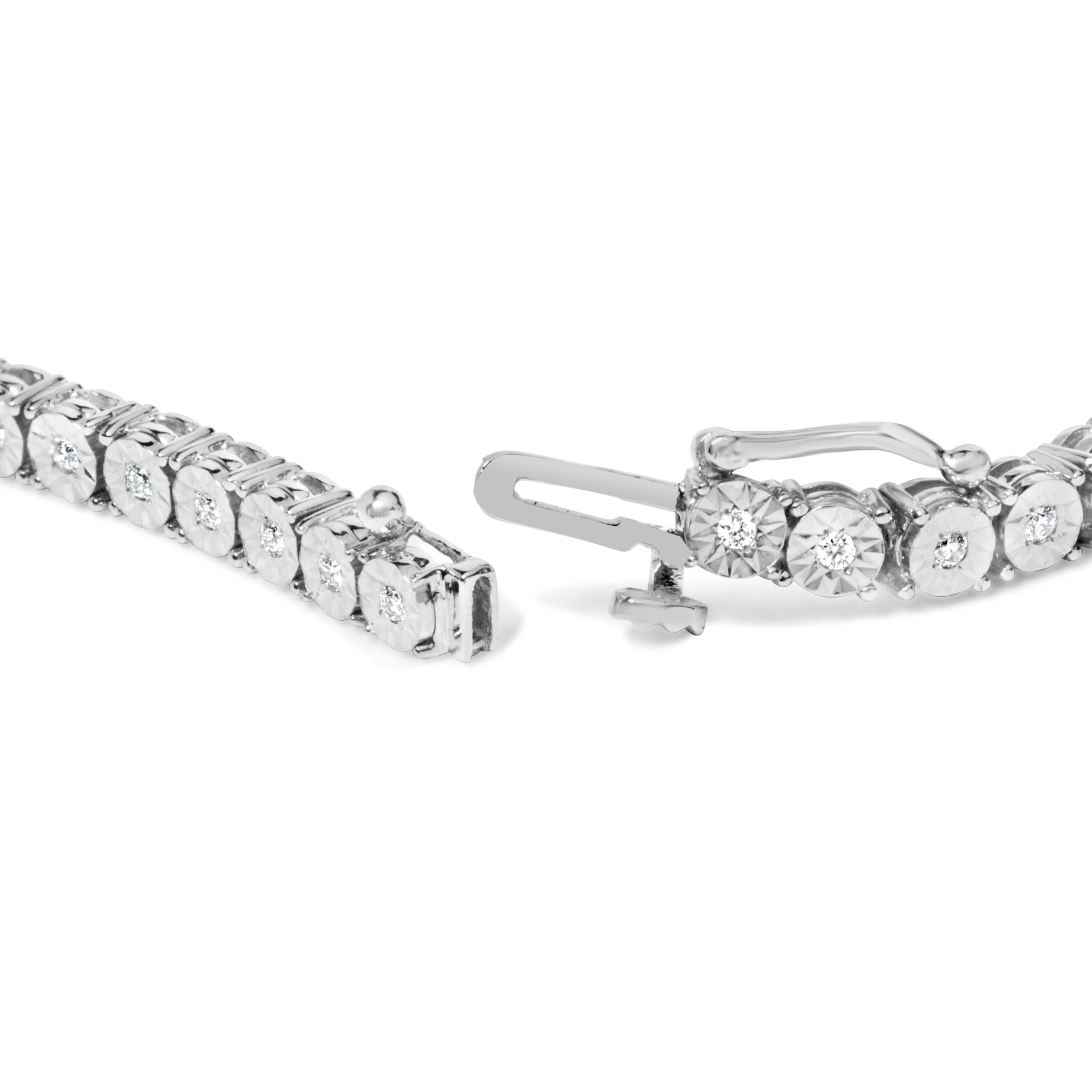 10K White Gold 1/2 Cttw Real Diamond Illusion-Set Miracle Plate Tennis Bracelet (I-J Color, SI2-I1 Clarity) - Size 7.5"-1