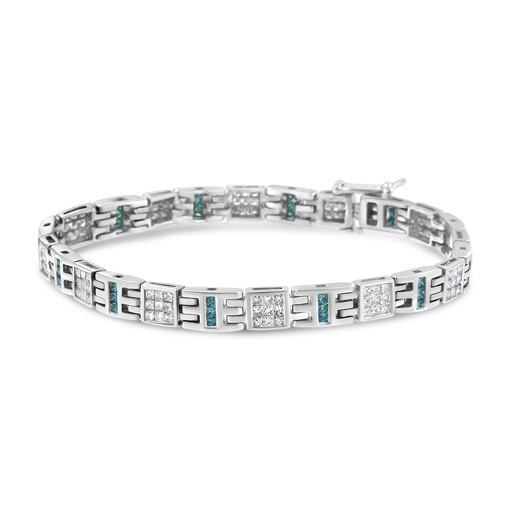 14K White Gold Princess-Cut white and Blue Diamond Fashion Bracelet(3.00 cttw,H-I Color,SI1-SI2 Clarity)-1