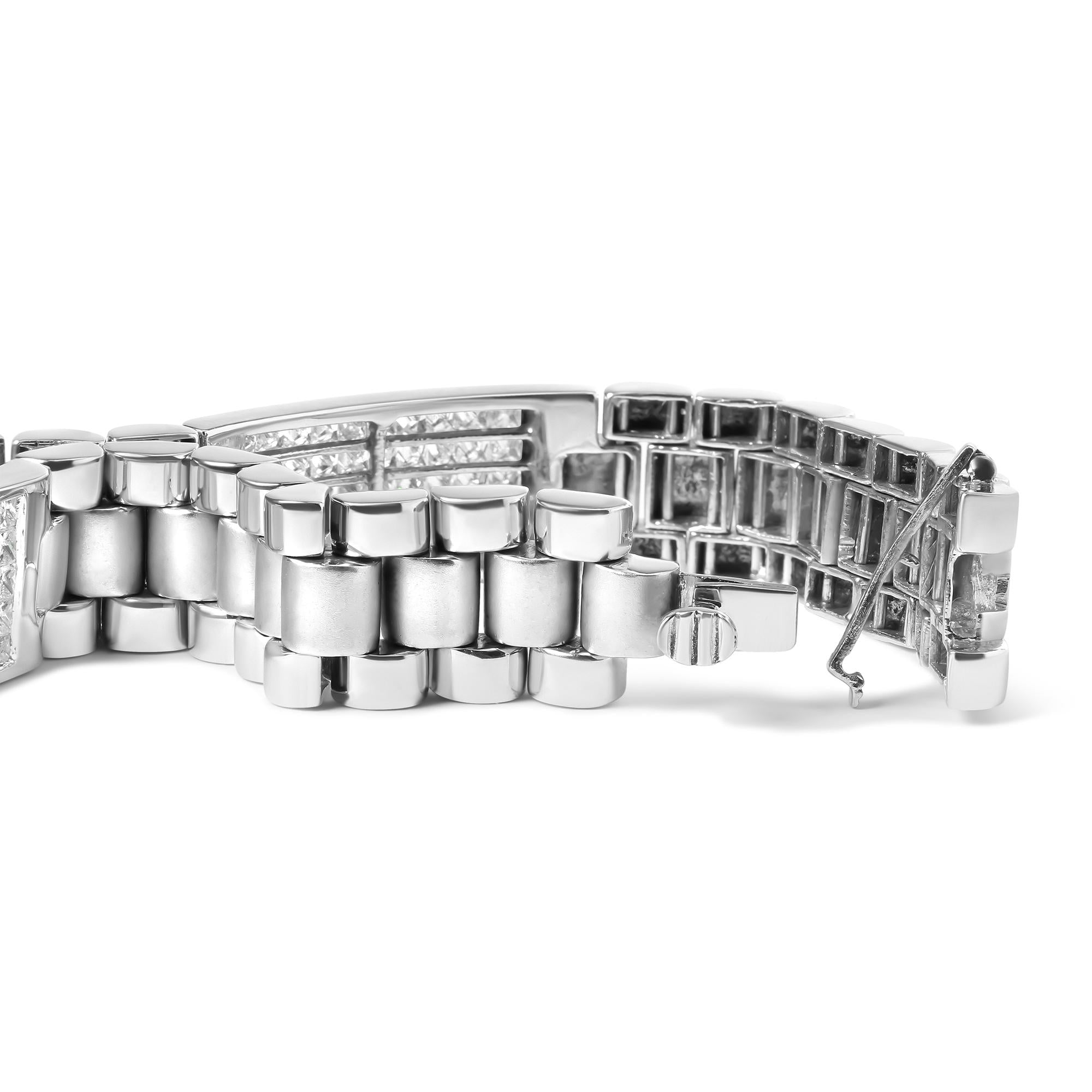 14K White Gold 12.0 Cttw Men's Invisible Set Princess Diamond Tennis Bracelet (G-H Color, VS1-VS2 Clarity) - Size 8.5" Inches-1