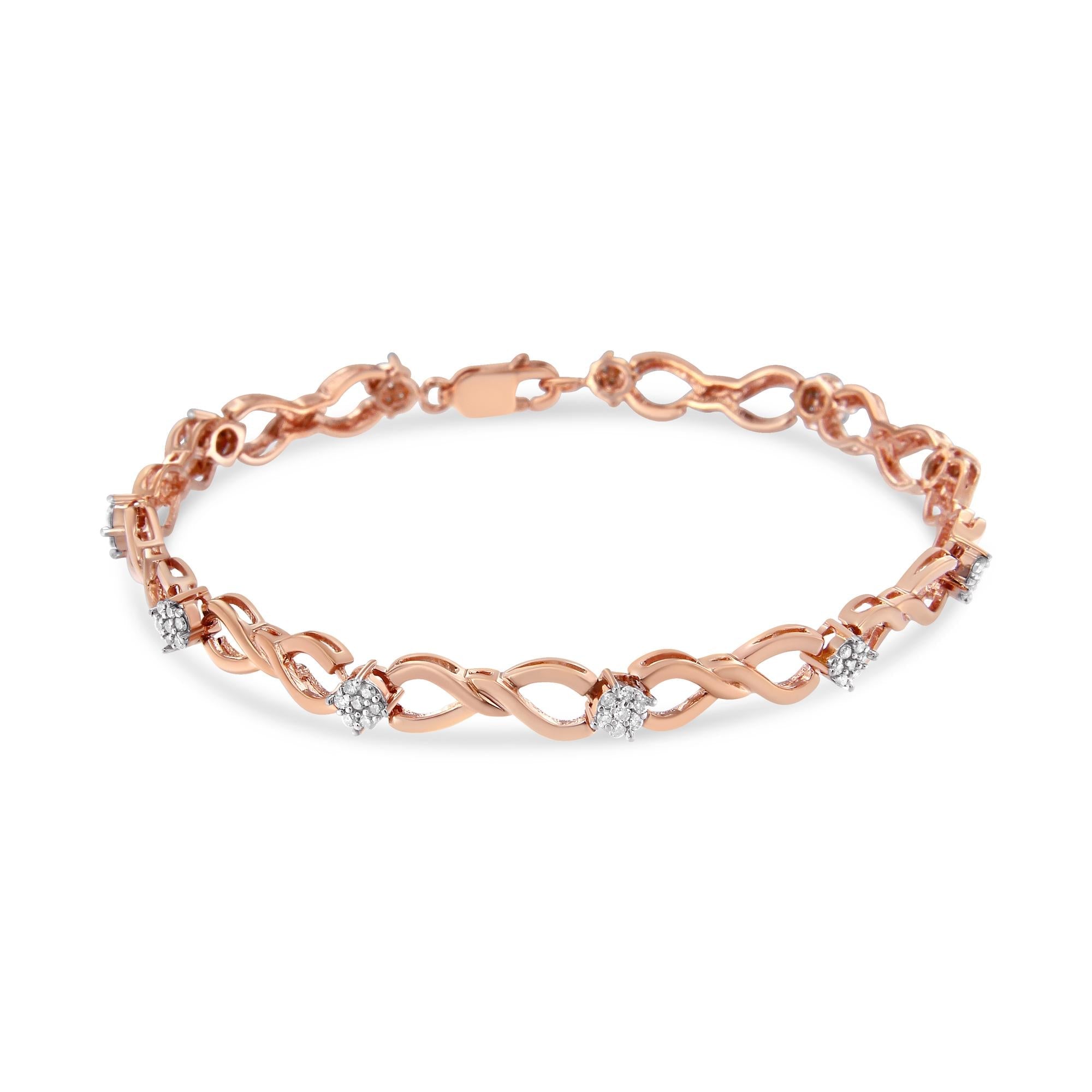 10K Rose Gold 1/2 cttw Diamond Cluster and Infinity Weave Link Bracelet (H-I Color, I2-I3 Clarity) - Size 7"-1