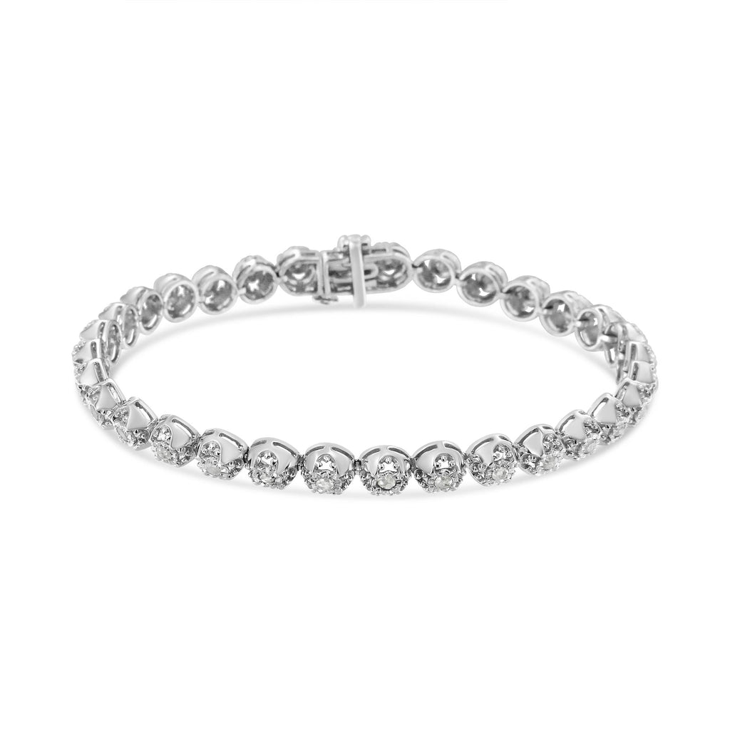 .925 Sterling Silver 1.0 Cttw Diamond Miracle-Plate Open Quatrefoil Flower Circle-Link 7" Tennis Bracelet (I-J color, I3 clarity)-1