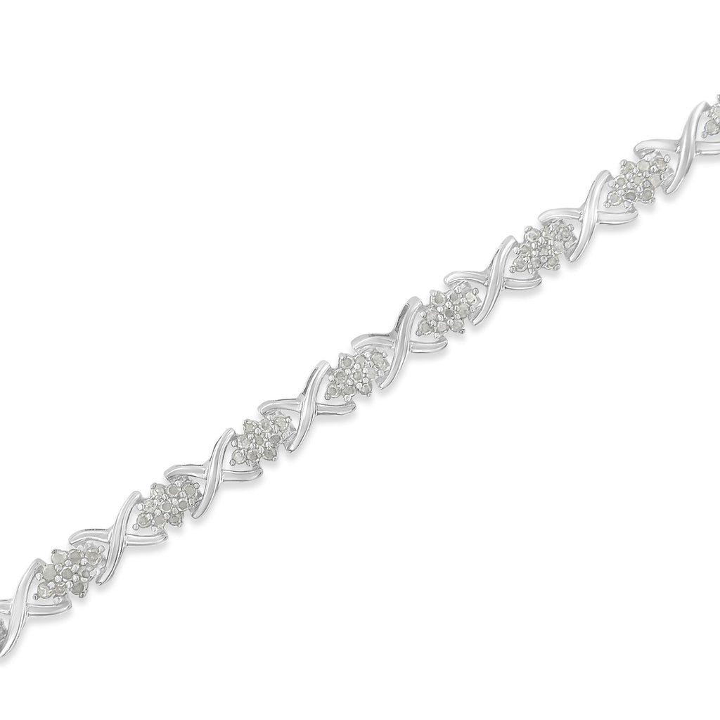 .925 Sterling Silver 1-1/2 Cttw Diamond Cluster X Link 7" Tennis Bracelet (I-J color, I3 clarity)-1