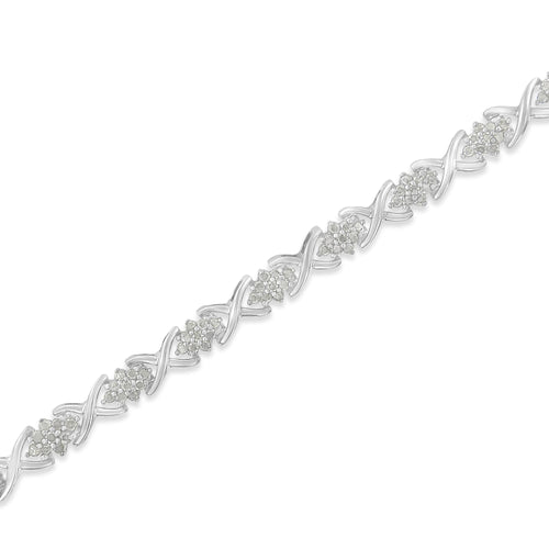 .925 Sterling Silver 1-1/2 Cttw Diamond Cluster X Link 7" Tennis Bracelet (I-J color, I3 clarity)-1