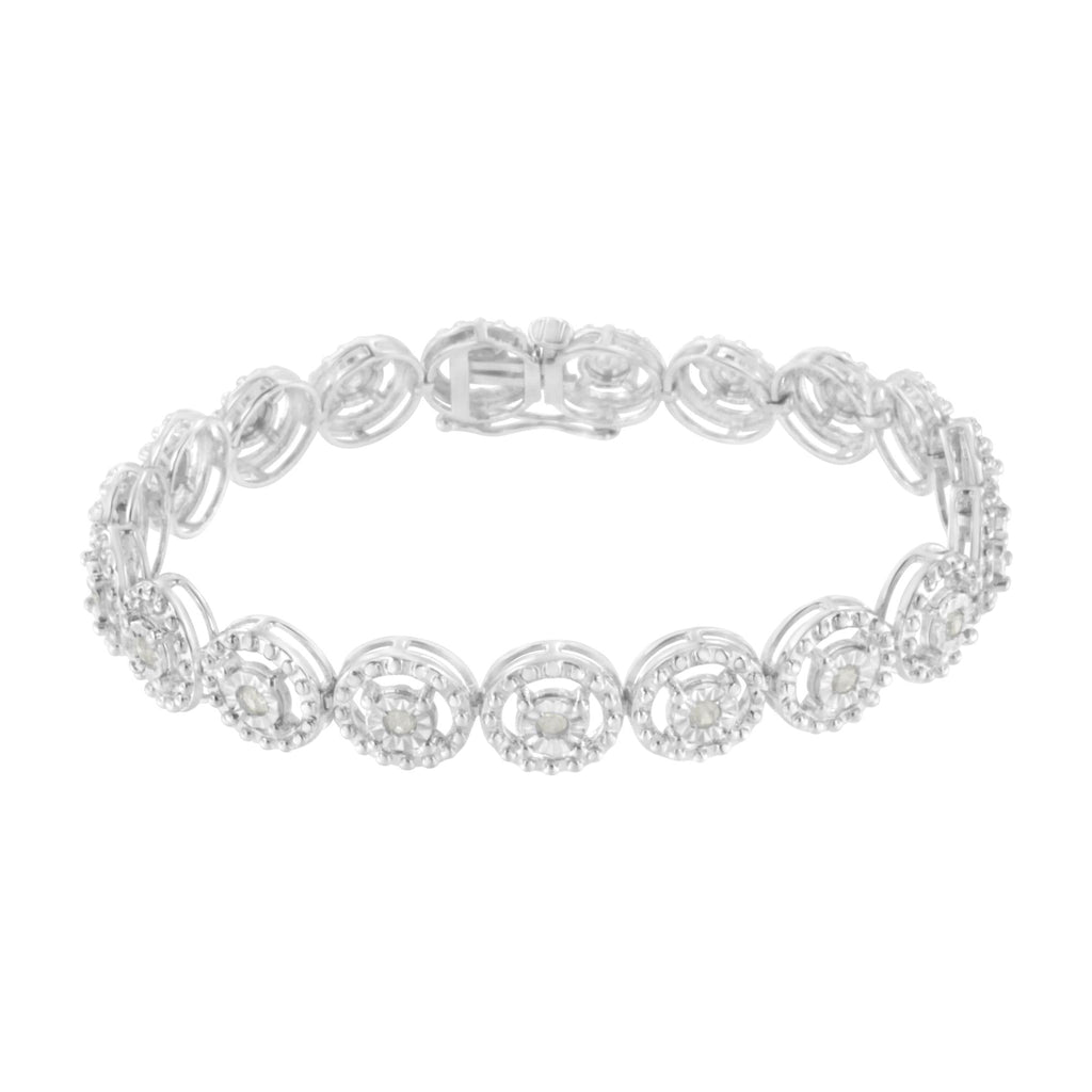.925 Sterling Silver 1.0 Cttw Diamond Nested Circle Miracle Set Open Wheel 7" Fashion Link Bracelet (I-J Color, I3 Clarity)-1