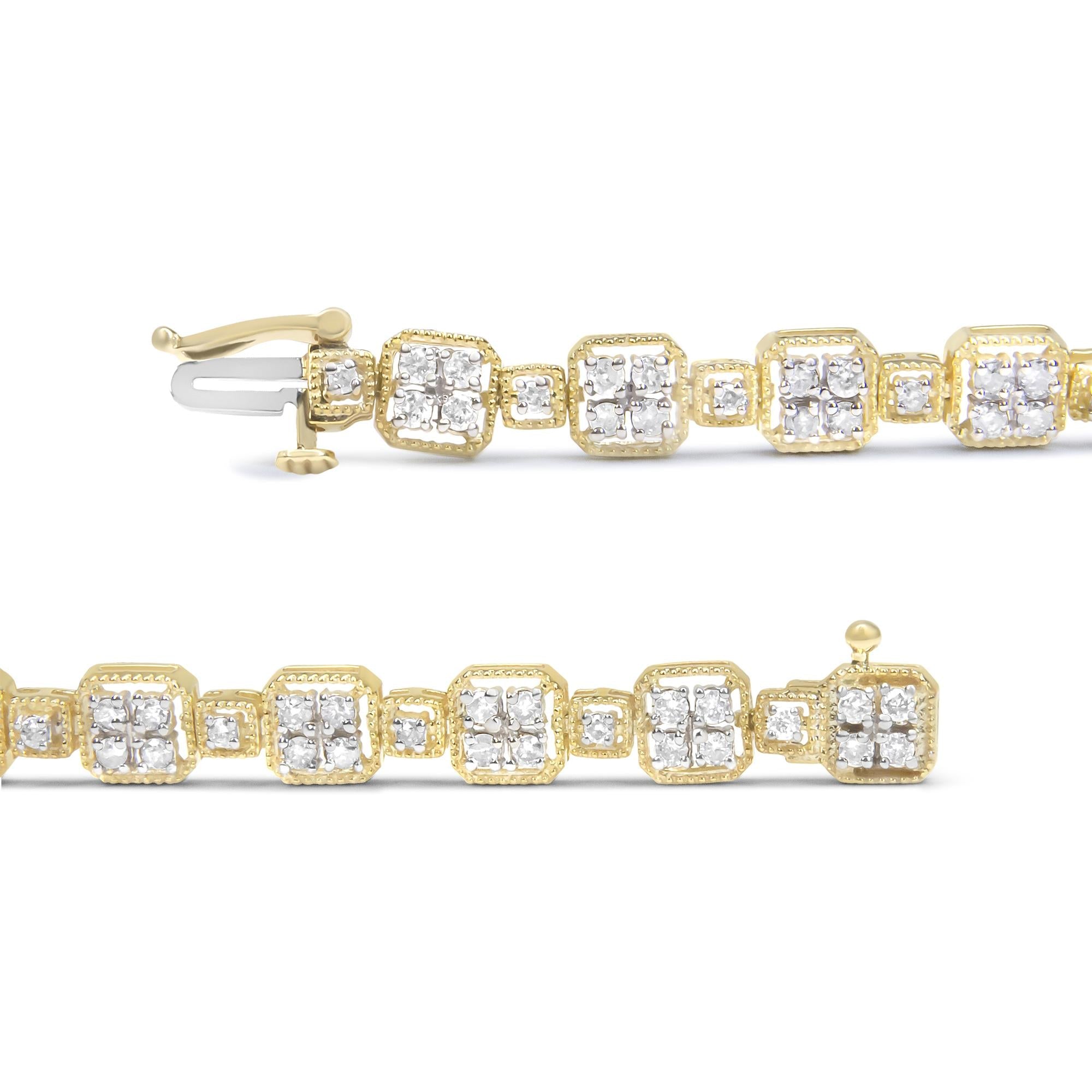 10K Yellow Gold 2.0 Cttw Diamond Square Link Bracelet (J-K Color, I2-I3 Clarity) - Size 7.25"-1