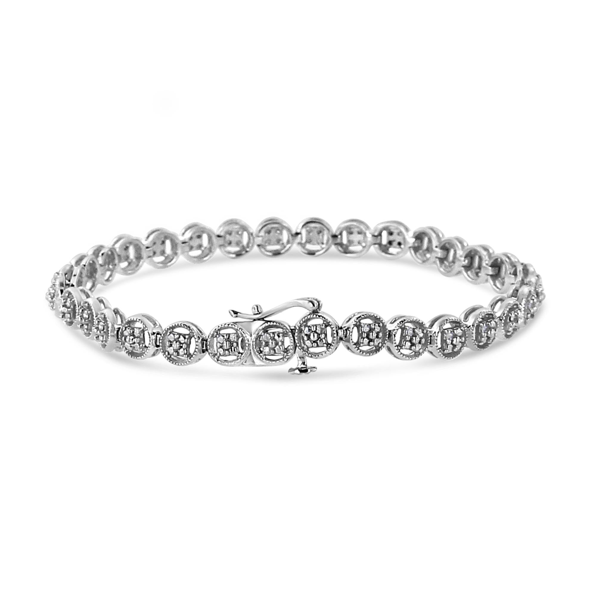 .925 Sterling Silver 1/10 Cttw Diamond Open Circle Wheel Link 7" Tennis Bracelet (I-J Color, I2-I3 Clarity)-4