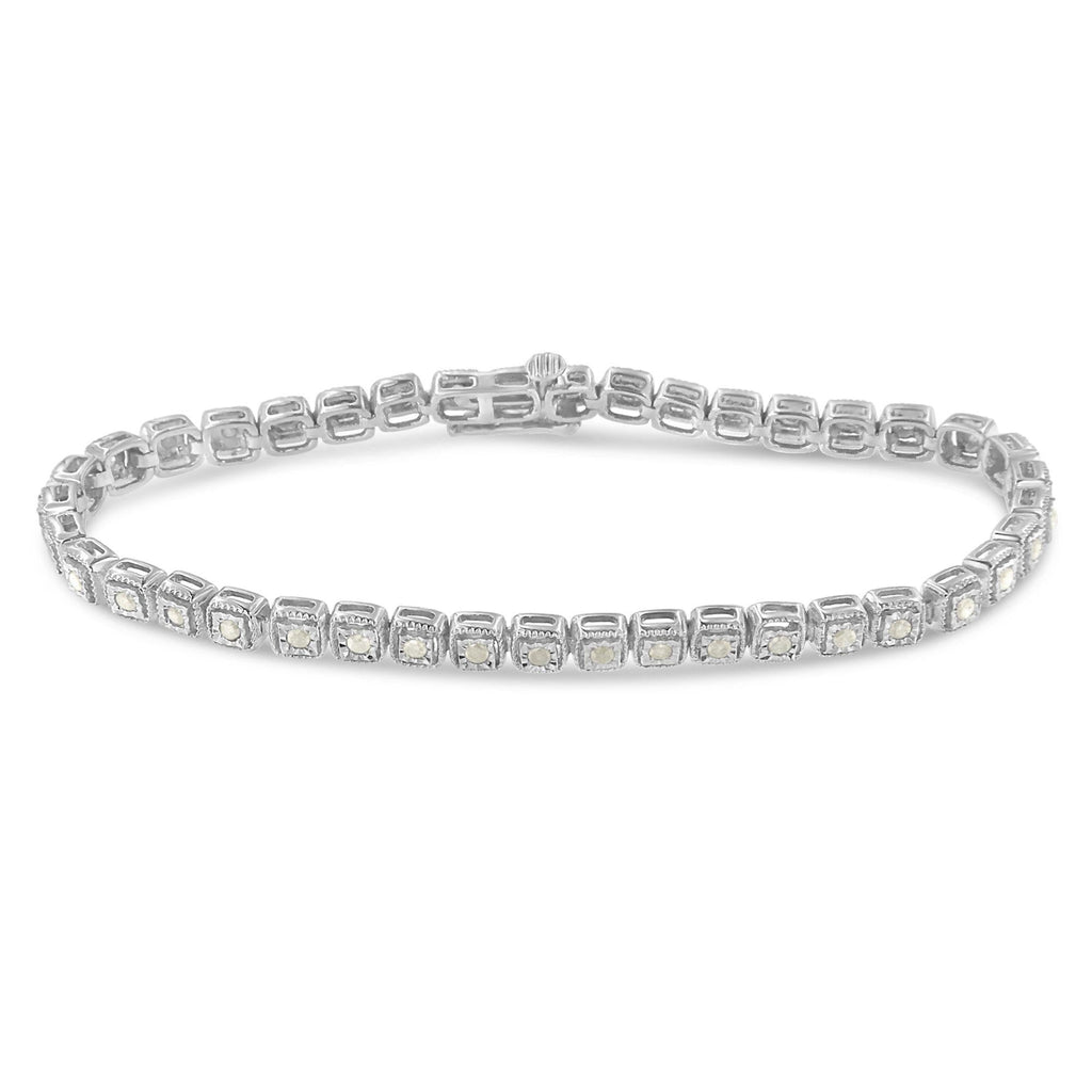 .925 Sterling Silver 1.0 Cttw Diamond Miracle-Set Square Milgrain 7" Link Tennis Bracelet (I-J Color, I3 Clarity)-1