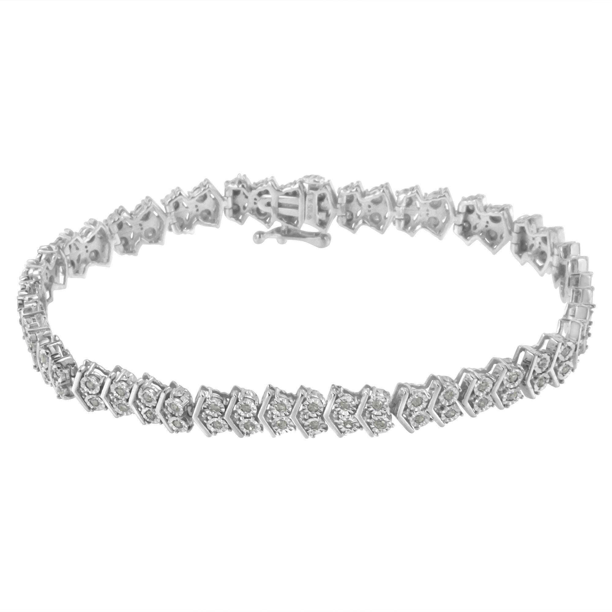 .925 Sterling Silver 1.0 cttw Diamond "Arrow" Shape Tennis Link Bracelet (I-J Color, I3 Clarity) -7.25"-1