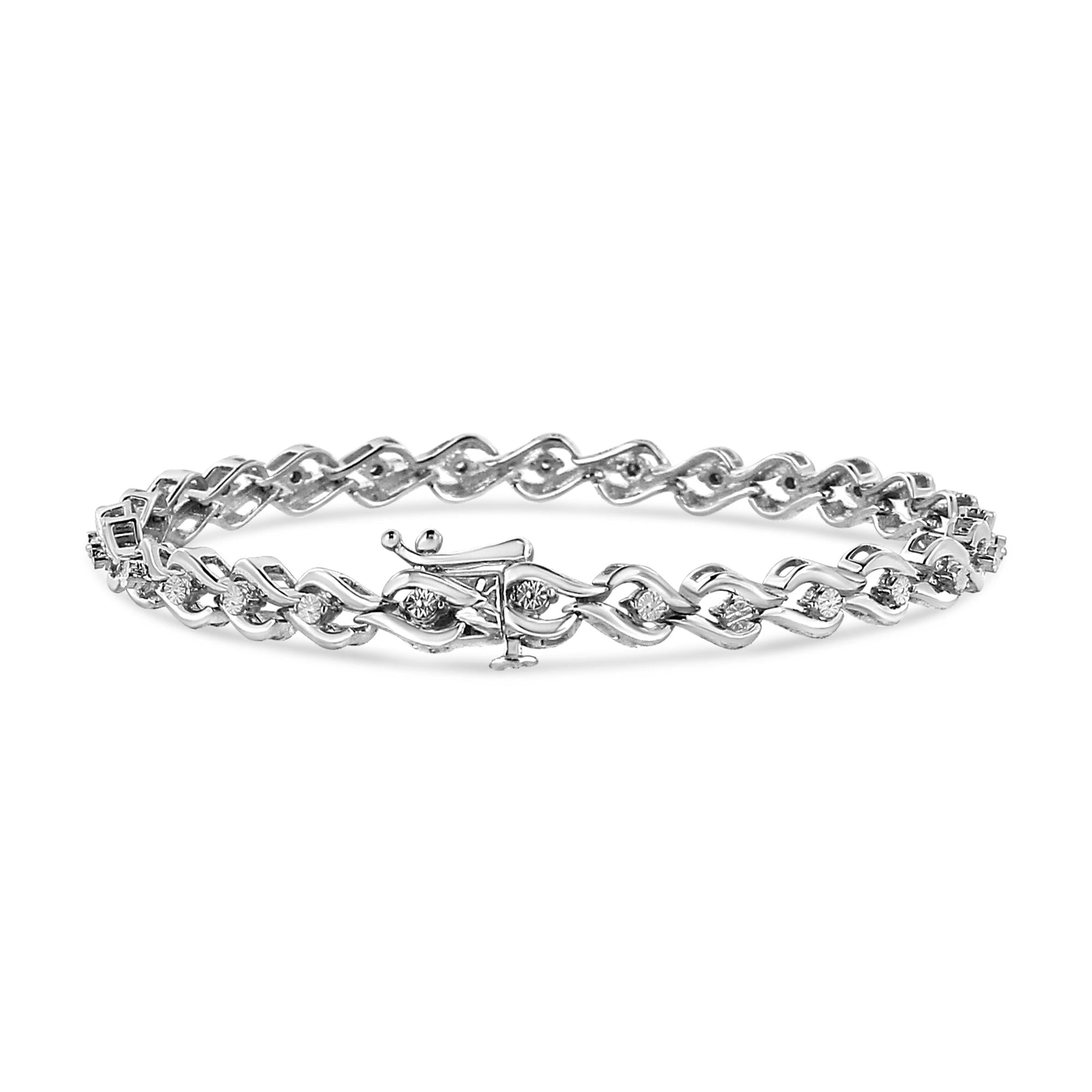 .925 Sterling Silver 1/10 Cttw Round-Cut Diamond Links of Flame Bracelet (I-J Color, I3) - 7.25"-1