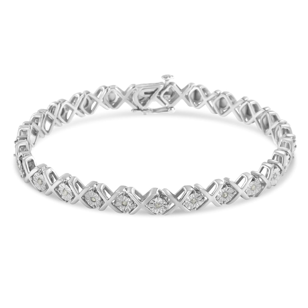 .925 Sterling Silver 1/10 cttw Miracle-Set Round-Cut Diamond "X" Link Tennis Bracelet (I-J color, I2-I3 clarity) - 7.25"-1