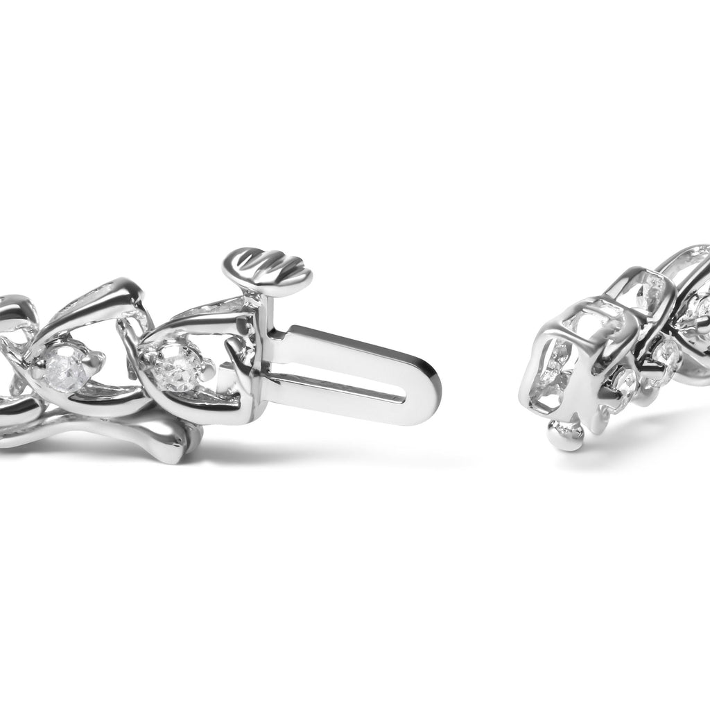 .925 Sterling Silver 1.00 Cttw Diamond C-Shaped Link Bracelet (I-J Color, I3 Clarity)-2