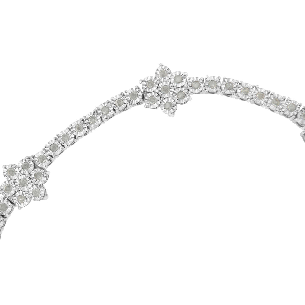 .925 Sterling Silver 1.0 cttw Miracle-Set Diamond Floral Station Tennis Bracelet (I-J Color, I3 Clarity) - 7-1/2"-1