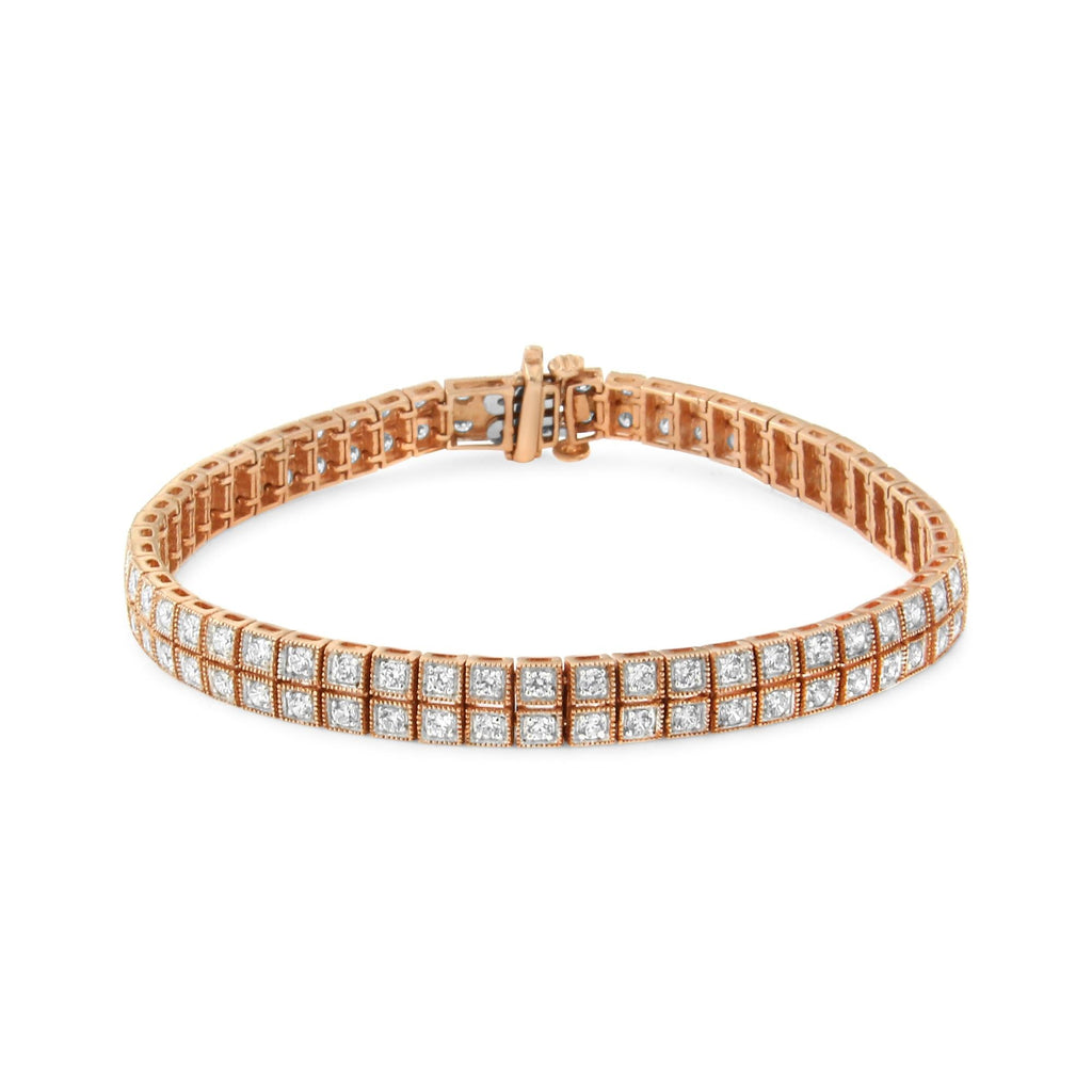 14K Rose Gold 3.0 Cttw Lab Grown Diamond Two Row Milgrain 7" Inch Tennis Bracelet (G-H Color, VS2-SI1 Clarity)-2