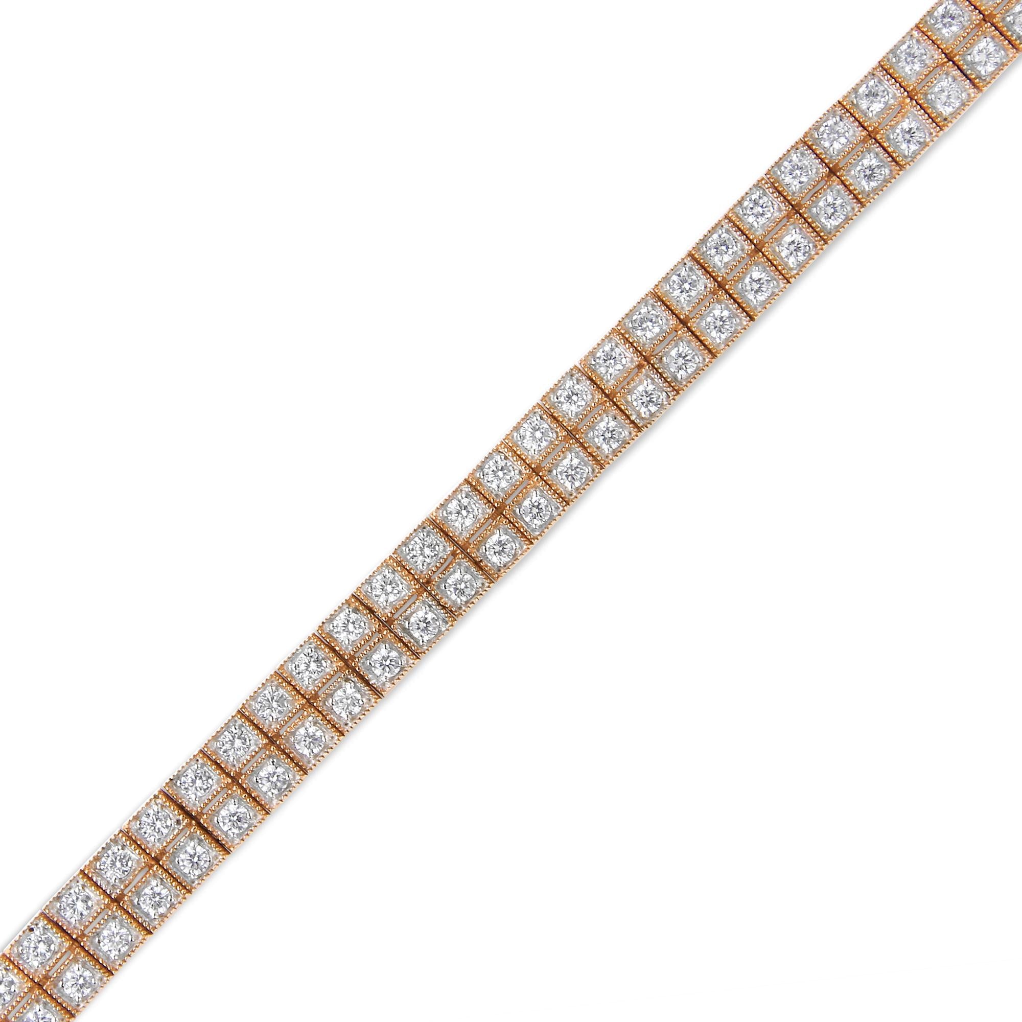 14K Rose Gold 3.0 Cttw Lab Grown Diamond Two Row Milgrain 7" Inch Tennis Bracelet (G-H Color, VS2-SI1 Clarity)-3