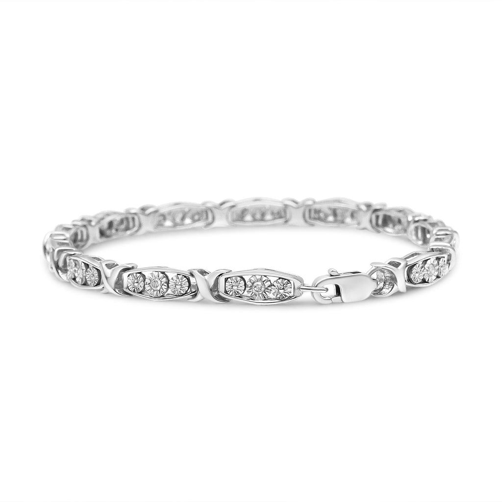 .925 Sterling Silver 1/10 Cttw Diamond Miracle Set 3 Stone Link Bracelet (I-J Color, I2-I3 Quality) - 7.25" Inches-1
