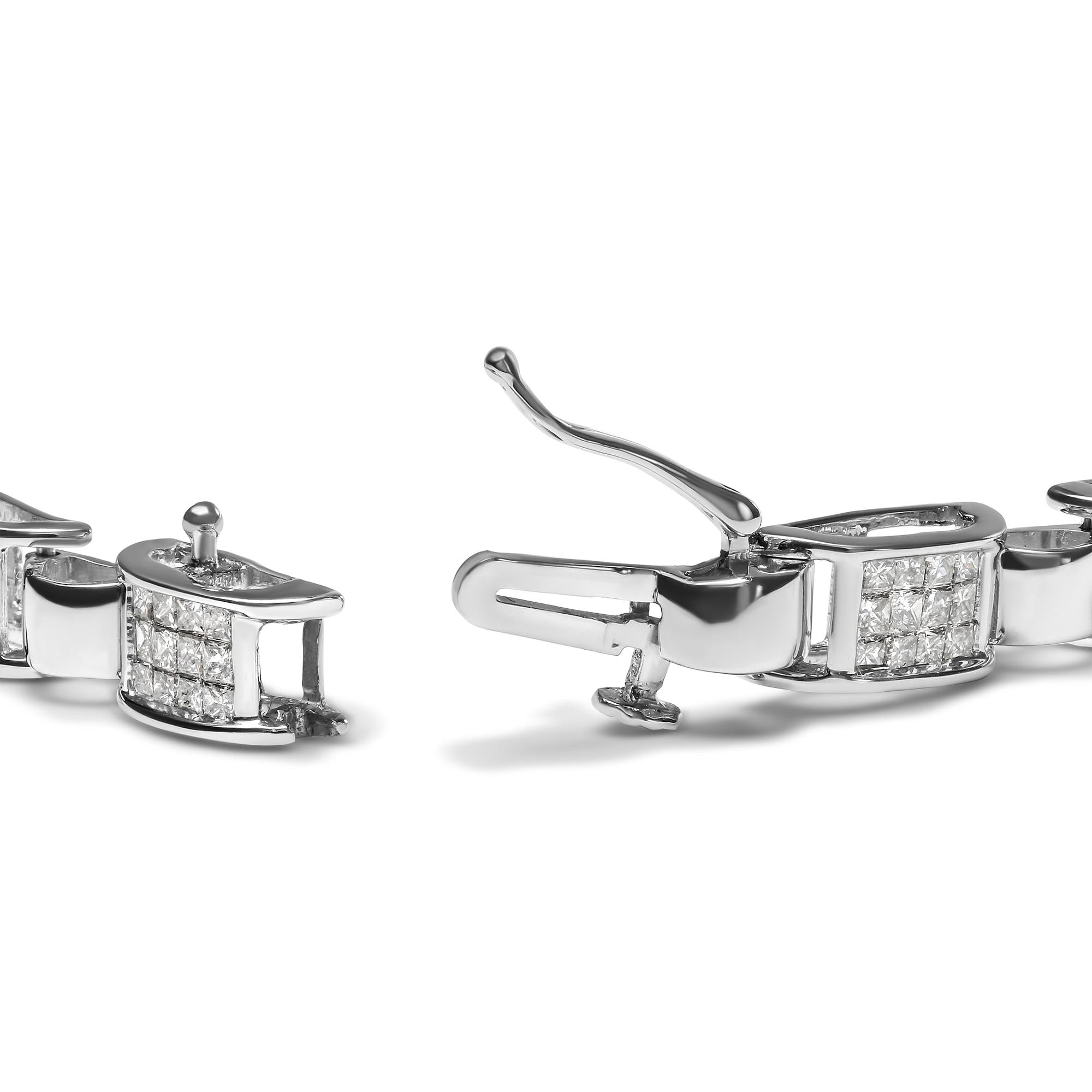 14K White Gold 2.00 Cttw Princess Diamond Invisible Set Link Bracelet (H-I Color, SI2-I1 Clarity) - 7"-1