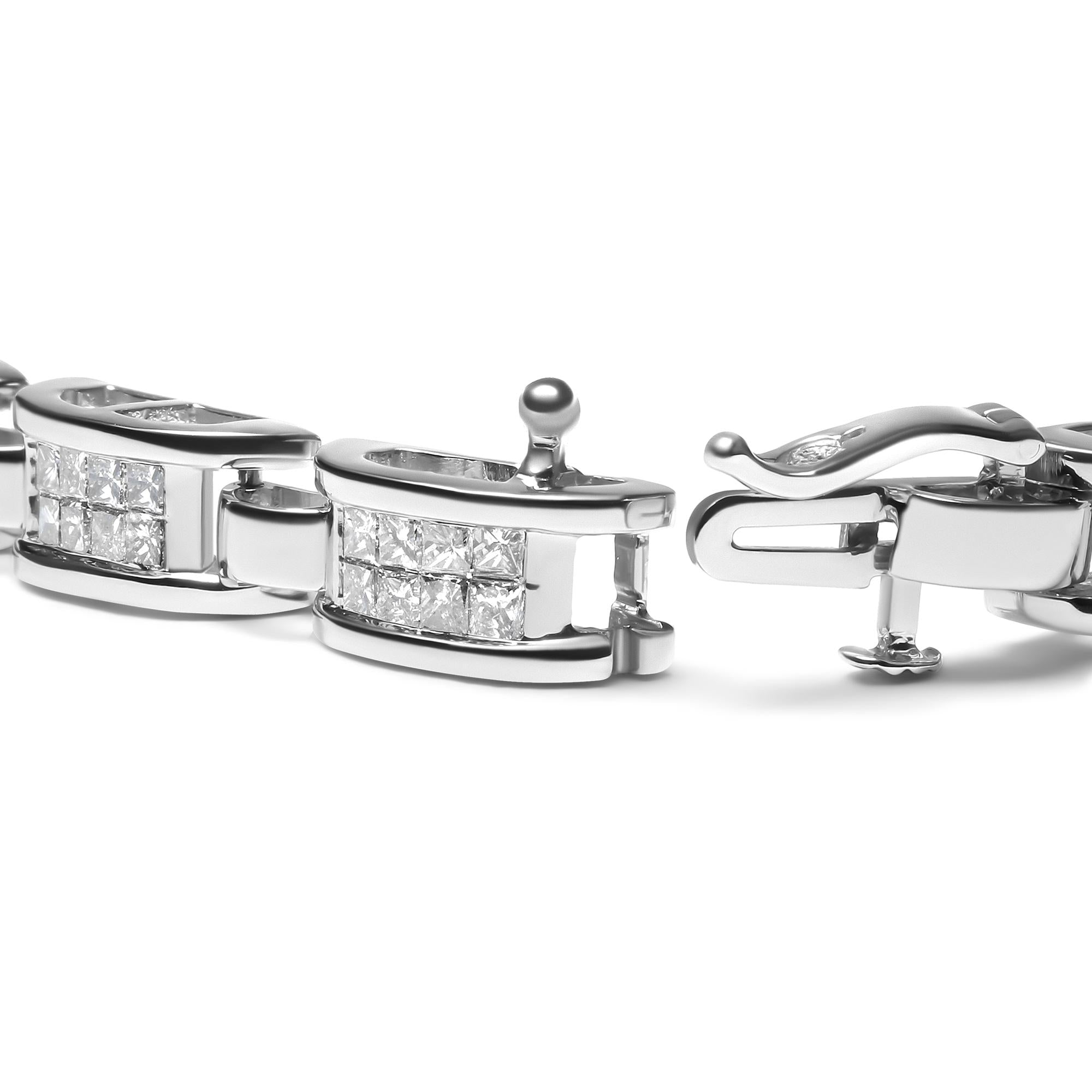 14K White Gold 3.0 Cttw Invisible Set Princess Cut Diamond Link and Buckle 7.25" Tennis Bracelet (I-J Color, I1-I2 Clarity)-1