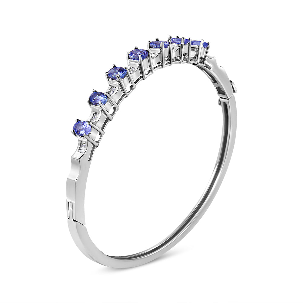14K White Gold 5 MM Oval Blue Tanzanite and 1/4 Cttw Diamond Bangle (H-I Color, VS2-SI1 Clarity) - Fits wrists up to 7 1/2 Inches-1