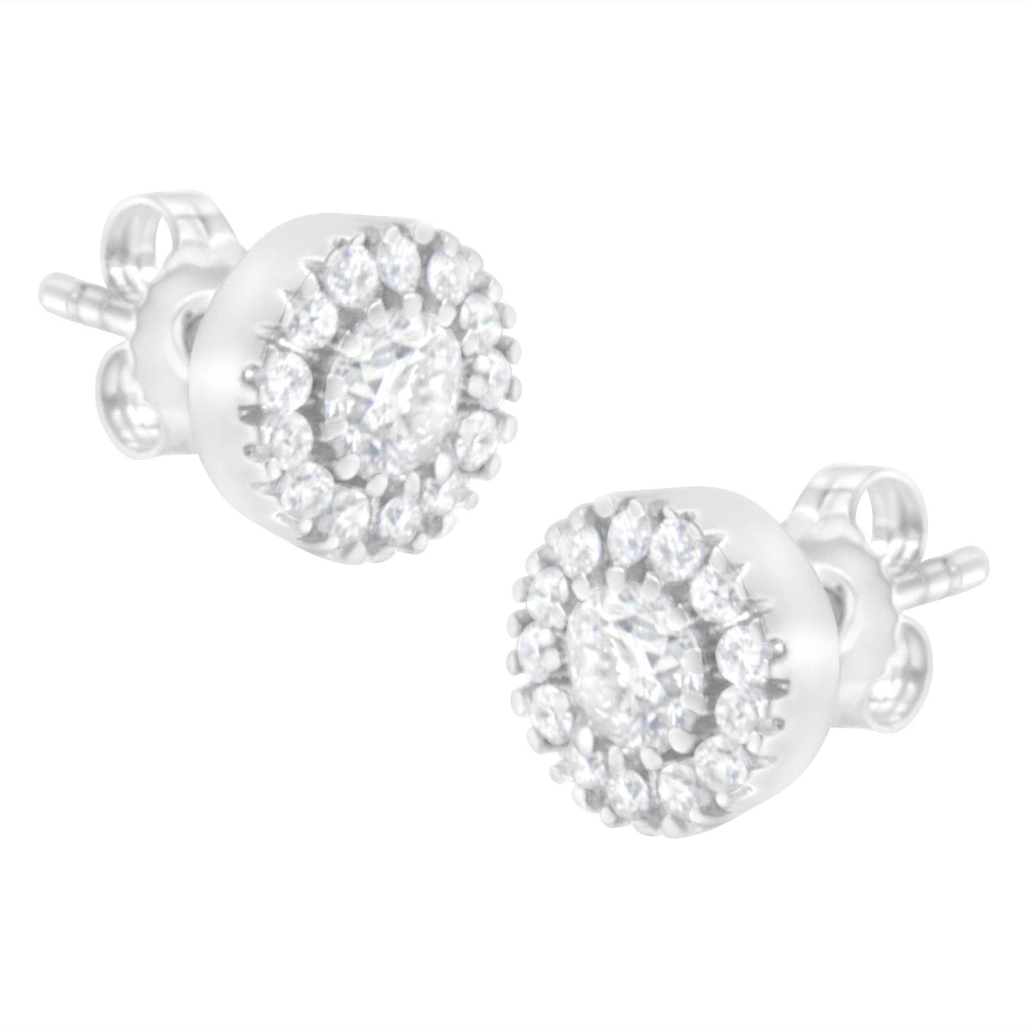 14k White Gold 1 cttw Diamond Halo Stud Earrings (I-J Clarity, I1-I2 Color)-1
