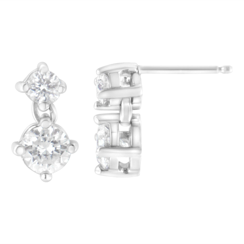14K White Gold 1 cttw Double Diamond Stud Earrings (H-I Clarity, SI2-I1 Color)-1