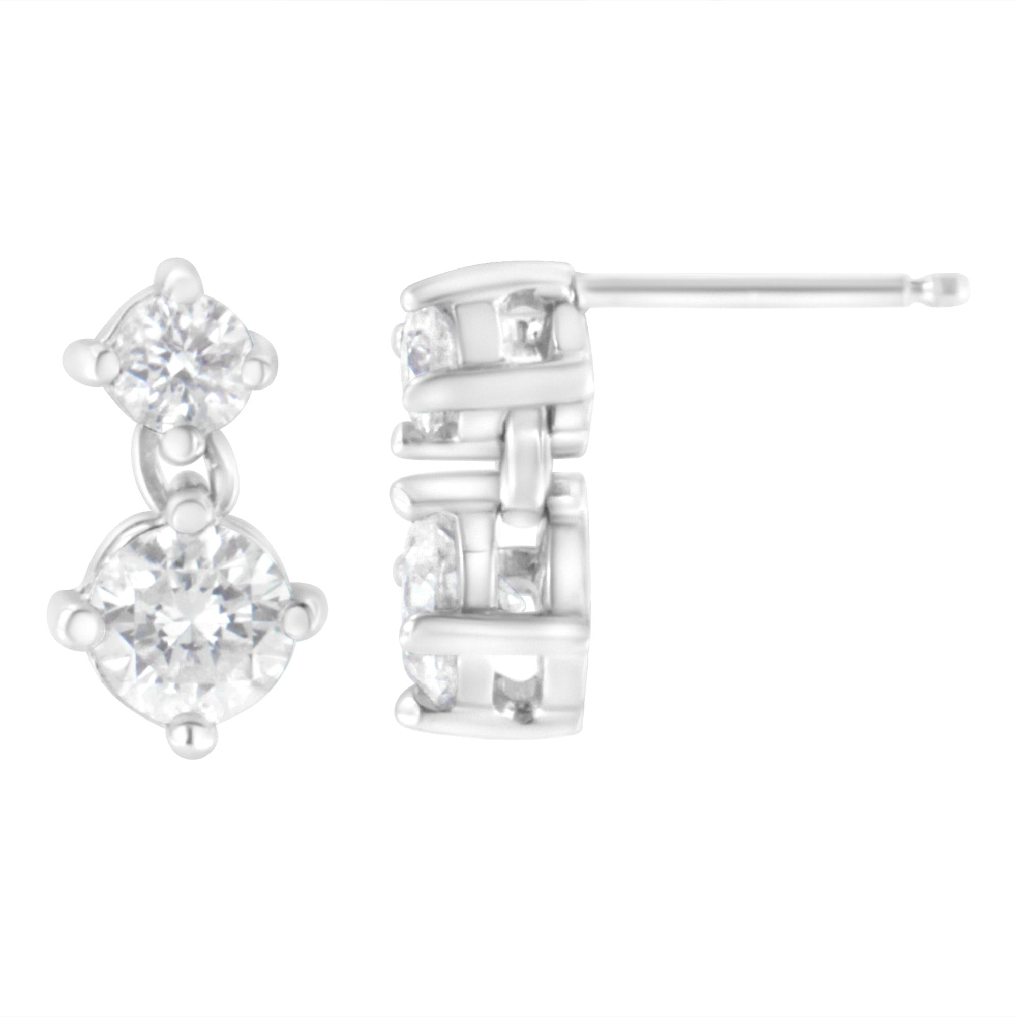 14K White Gold 1 cttw Double Diamond Stud Earrings (H-I Clarity, SI2-I1 Color)-1