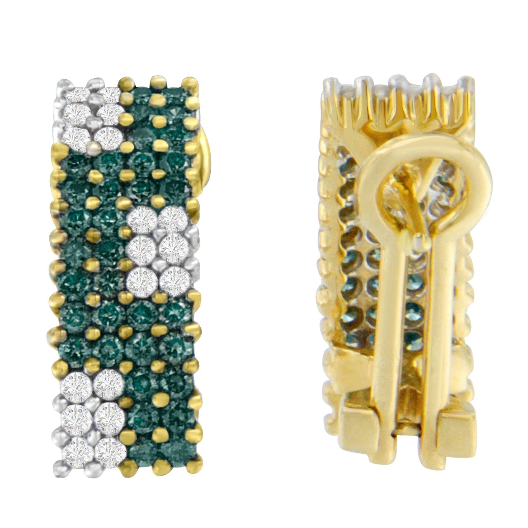 14K Yellow Gold 2 cttw White and Treated Blue Diamond Earrings (H-I, SI1-SI2)-1