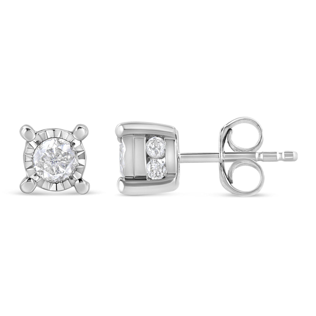.925 Sterling Silver 1.0 Cttw Round Brilliant-Cut Diamond Miracle-Set Solitaire Stud Earrings (H-I Color, I2-I3 Clarity)-1
