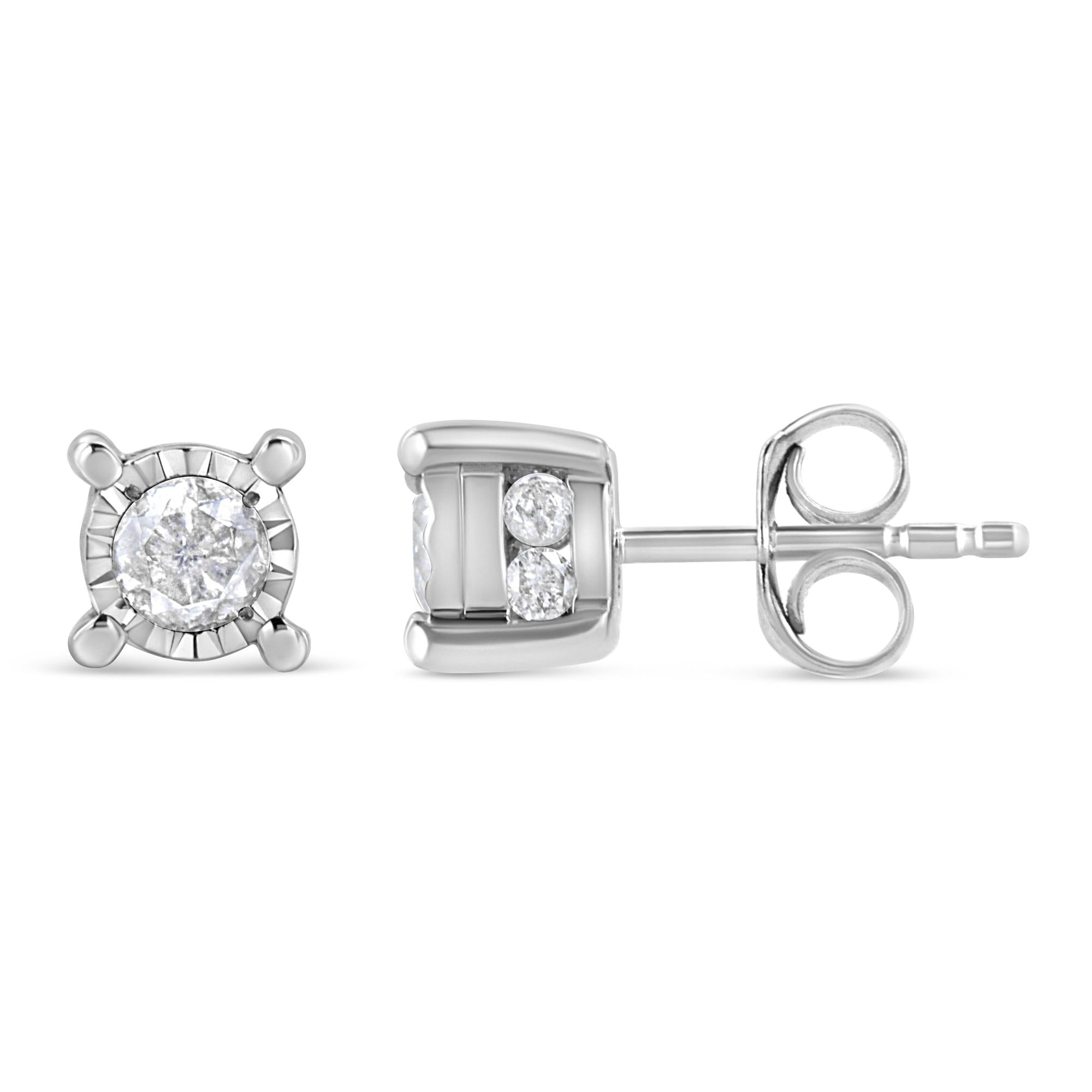 .925 Sterling Silver 1.0 Cttw Round Brilliant-Cut Diamond Miracle-Set Solitaire Stud Earrings (H-I Color, I2-I3 Clarity)-1
