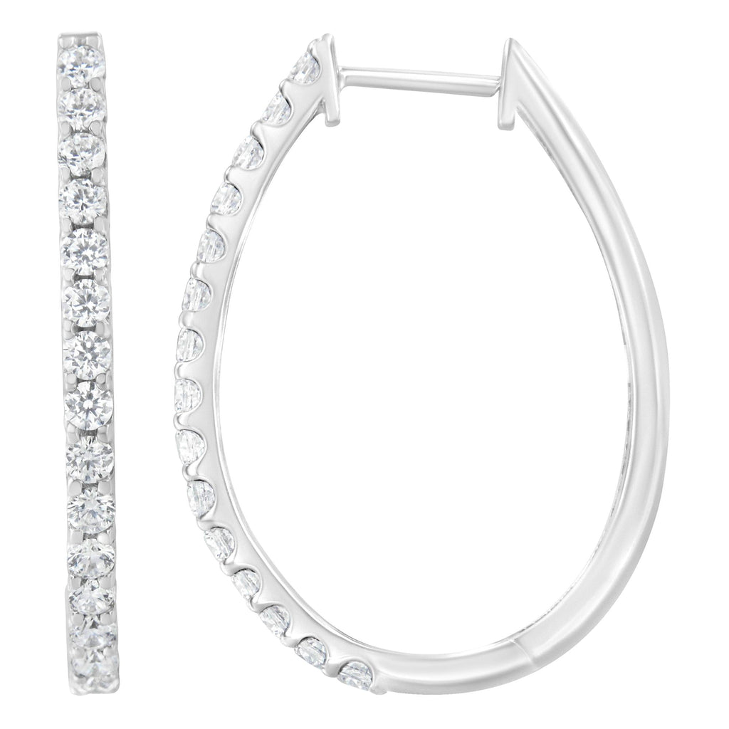 14K White Gold 2.0 Cttw Round Brilliant Cut Diamond Oblong Hinged Leverback Hoop Earrings (I-J Color, I1-I2 Clarity)-1
