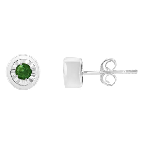 .925 Sterling Silver 0.15 Cttw Round Brilliant-Cut Green Diamond Miracle-Set Stud Earrings (Fancy Color-Enhanced, I1-I2 Clarity)-1