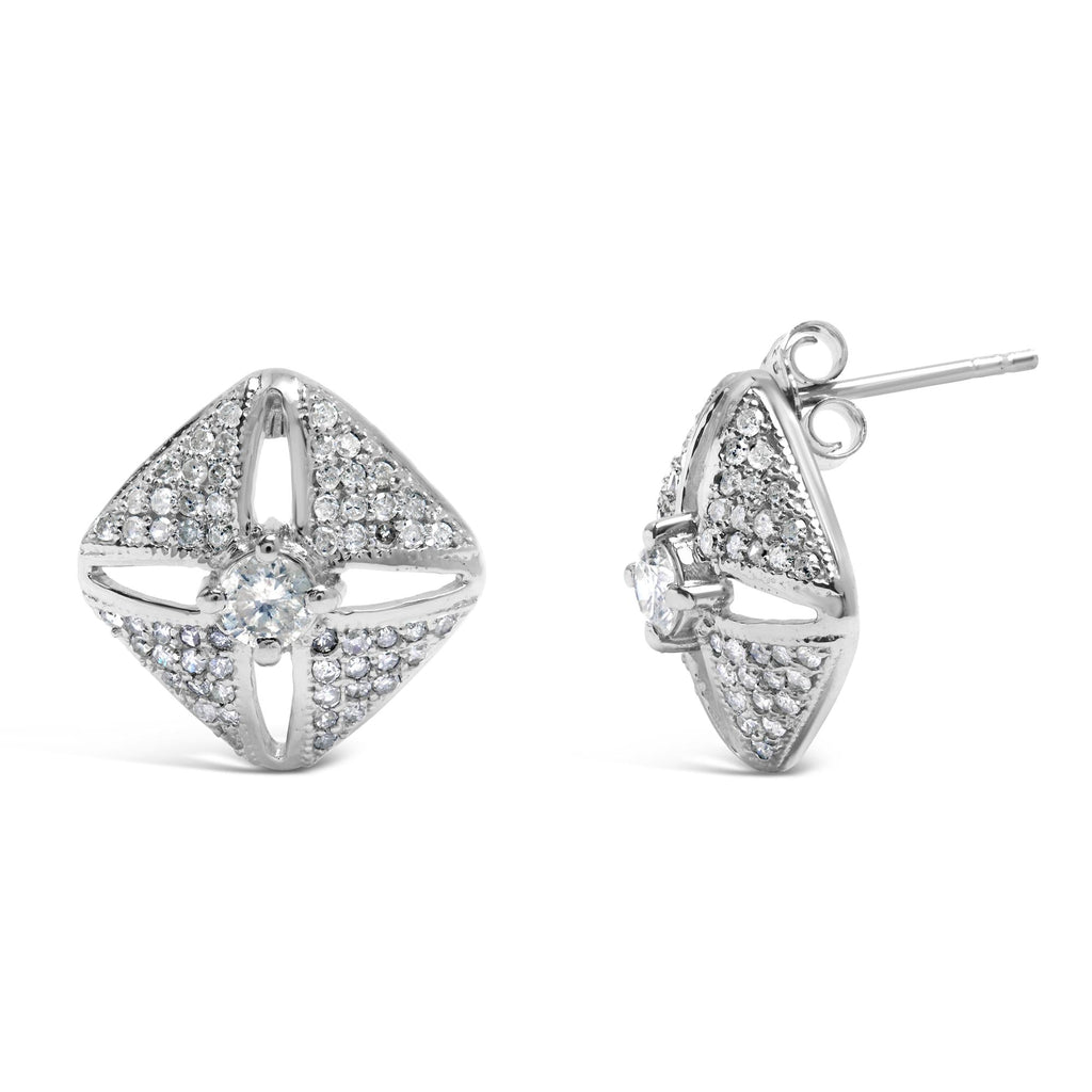 .925 Sterling Silver 1.0 Cttw Diamond Studded Rhombus Stud Earring (H-I Color, I2-I3 Clarity)-1