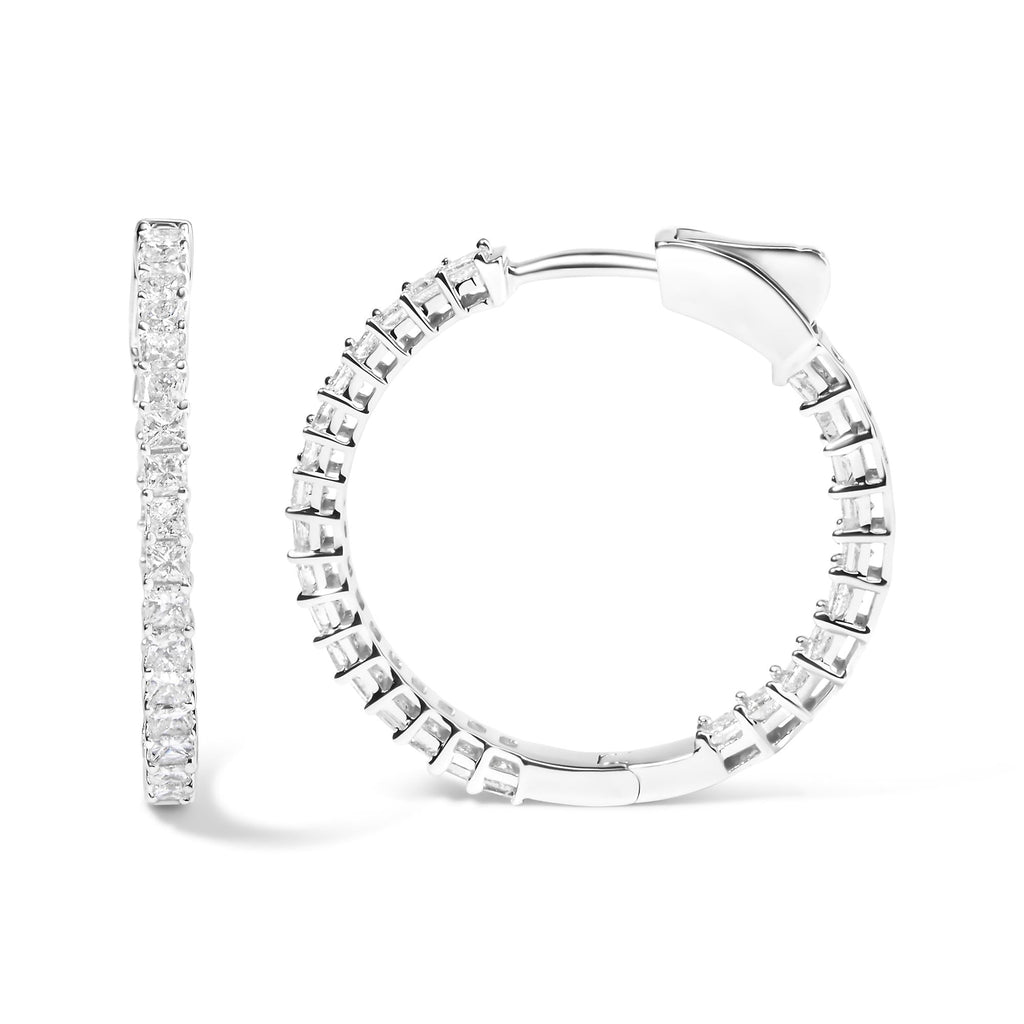 14K White Gold Natural Princess Cut Diamond Inside Out Hoop Earrings (G-H Color, SI2-I1 Clarity)-3