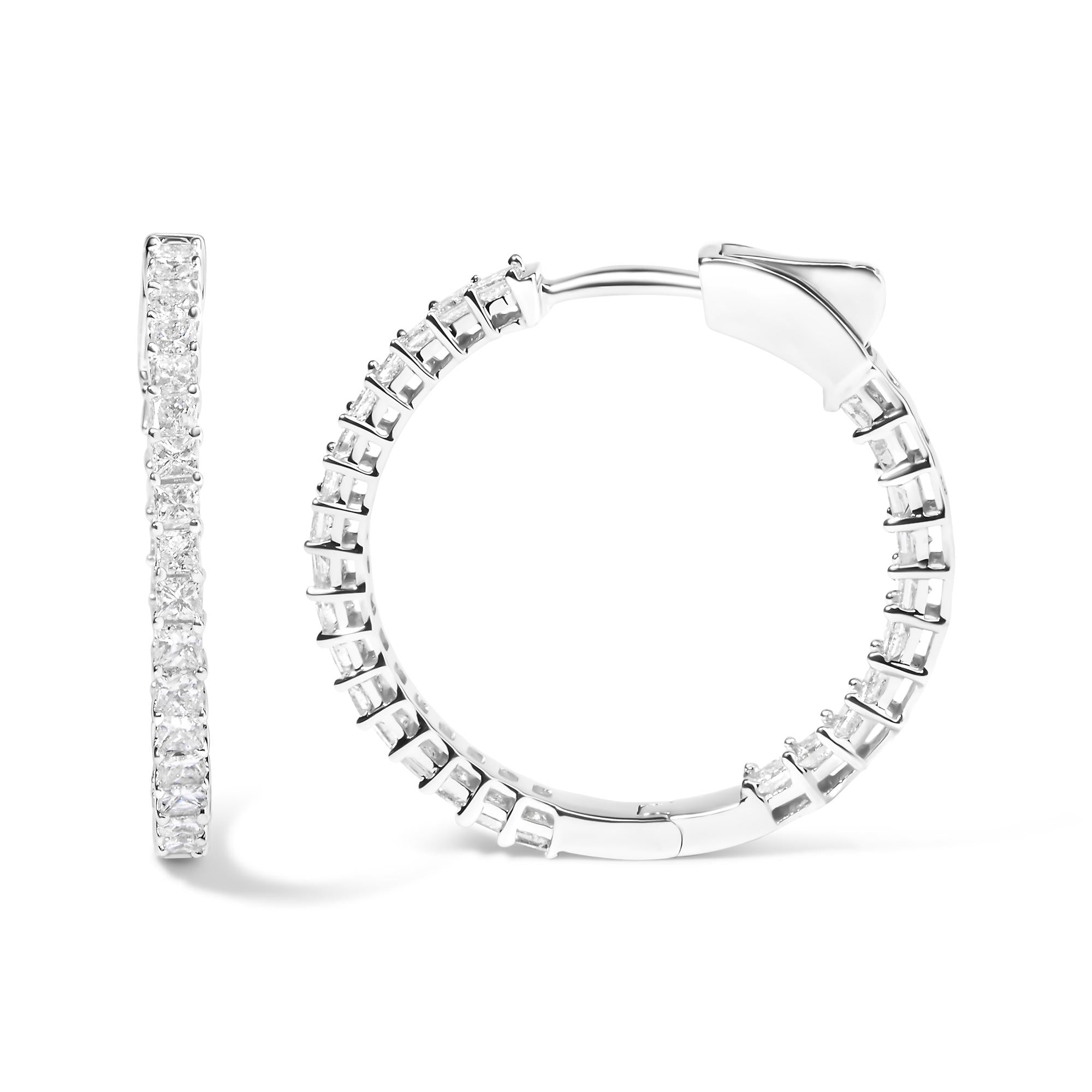 14K White Gold Natural Princess Cut Diamond Inside Out Hoop Earrings (G-H Color, SI2-I1 Clarity)-3