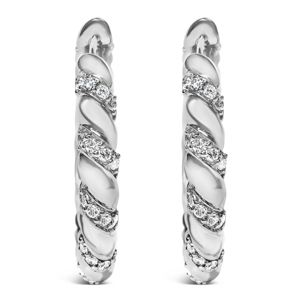 14K White Gold 1 1/5 Cttw Lab Grown Diamond Swirl Design 1" Inch Hoop Earrings (F-G Color, VS1-VS2 Clarity)-1