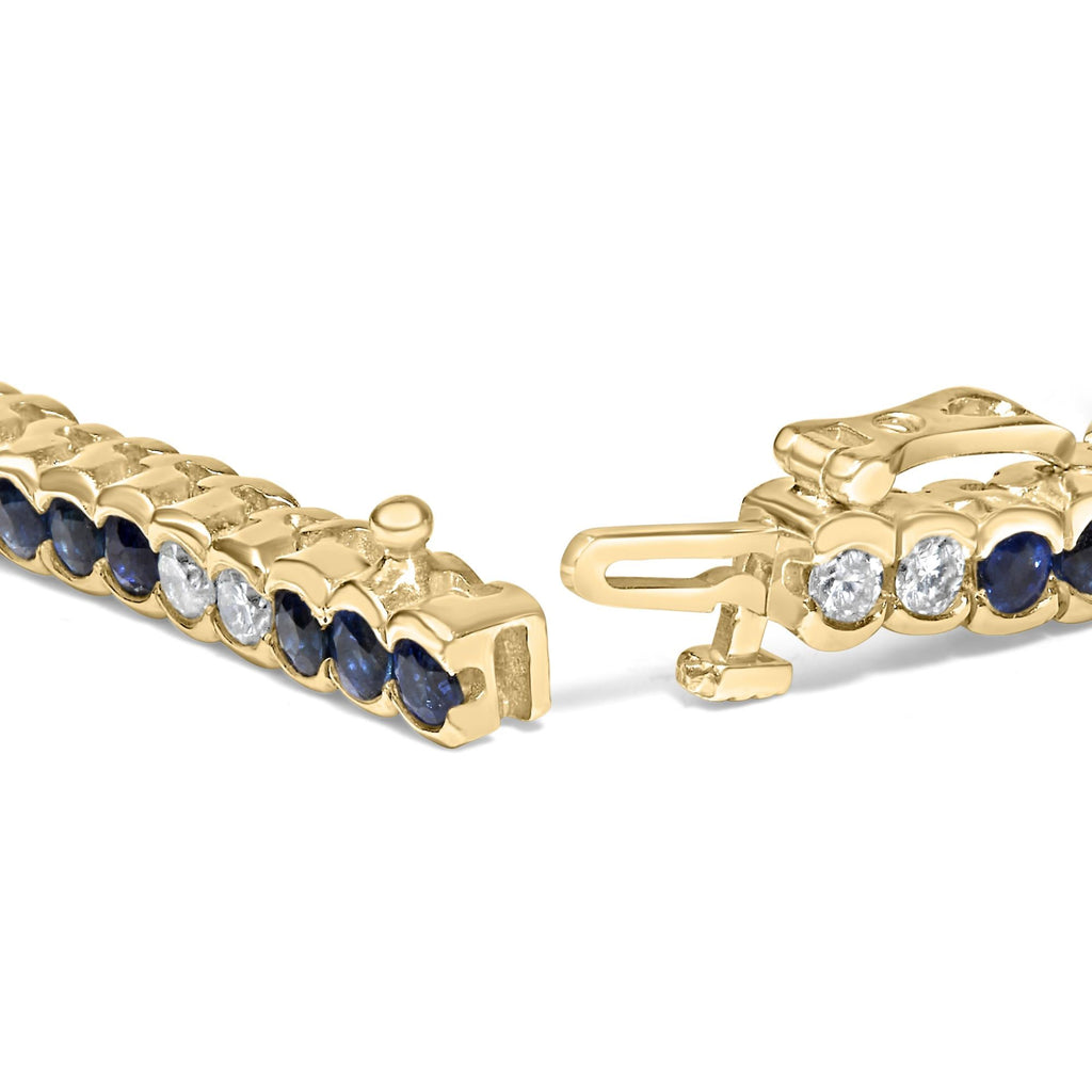 14K Yellow Gold 1 3/4 Cttw Diamond and 5.0 Cttw Blue Sapphire Bezel Set Tennis Bracelet (G-H Color, SI1-SI2 Clarity) - 7" Inches-1
