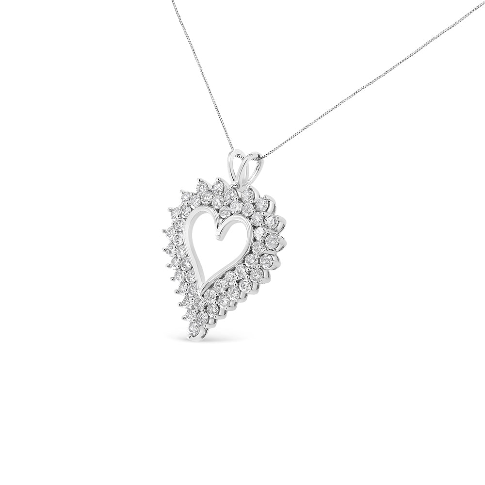 .925 Sterling Silver 4 Cttw Round-Cut Double Row Composite Diamond Heart 18" Pendant Necklace (K-L Color, I1-I2 Clarity)-1