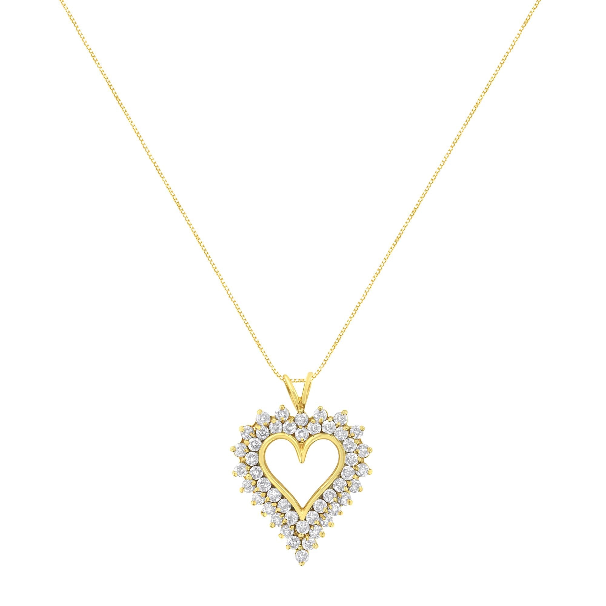 14K Yellow Gold .925 Sterling Silver 4 cttw Round-cut Diamond Cluster Heart Pendant Necklace (K-L Color, I1-I2 Clarity)-1