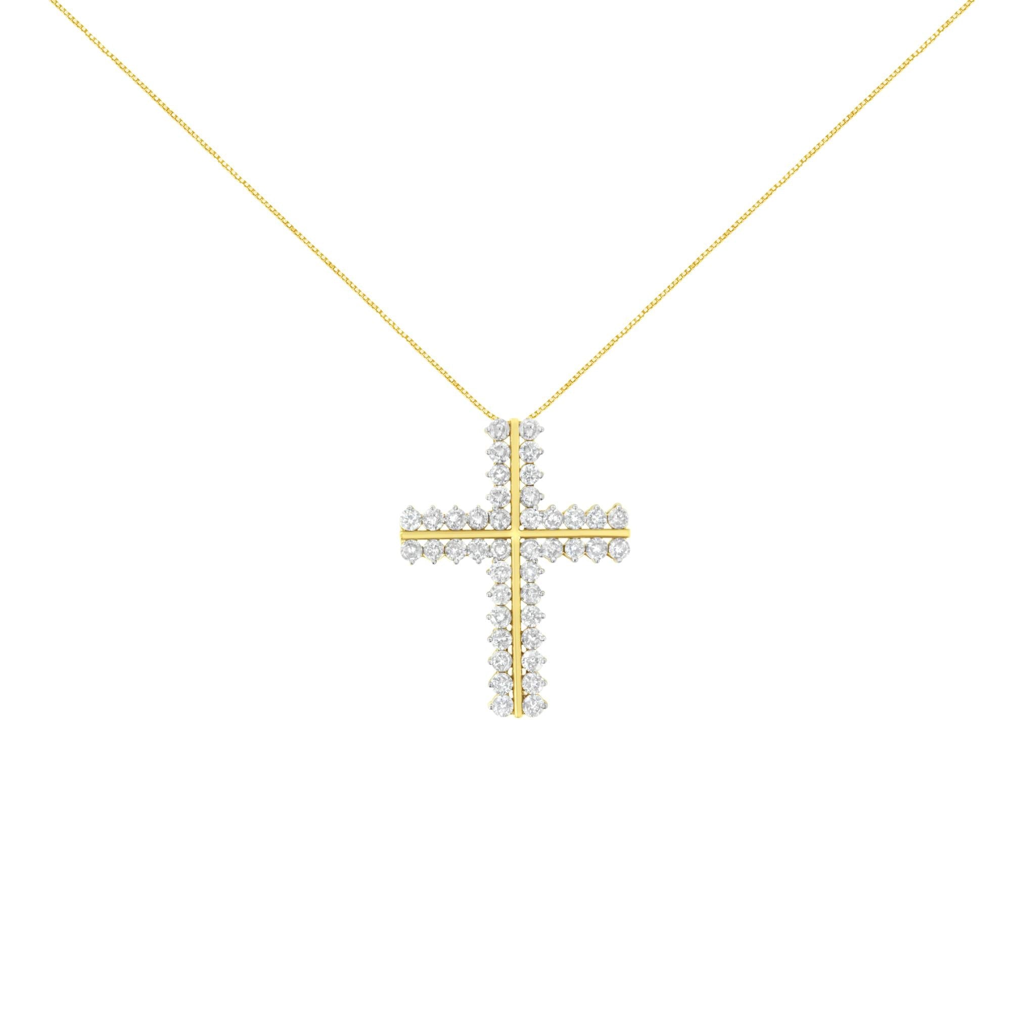 10K Yellow Gold 4.0 Cttw Diamond Two Row Cross 18" Pendant Necklace (J-K Clarity, I1-I2 Color)-1