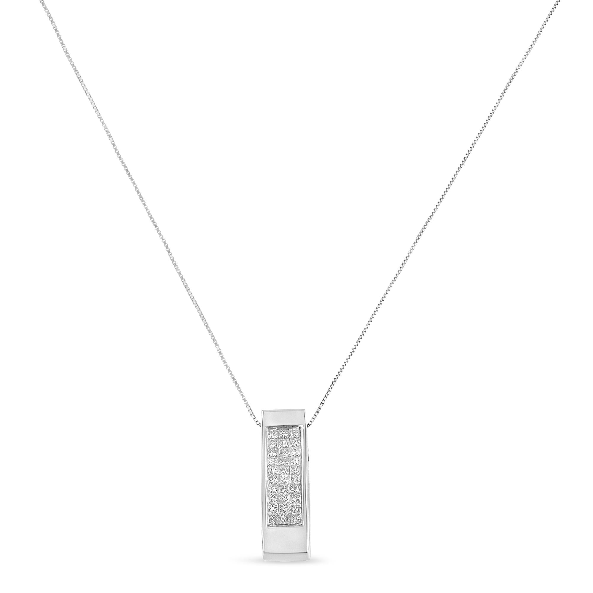 14K Gold 1/2 Cttw Invisible Set Princess Cut Diamond Vertical Bar Block Pendant 18" Necklace (H-I Color, SI2-I1 Clarity)-2