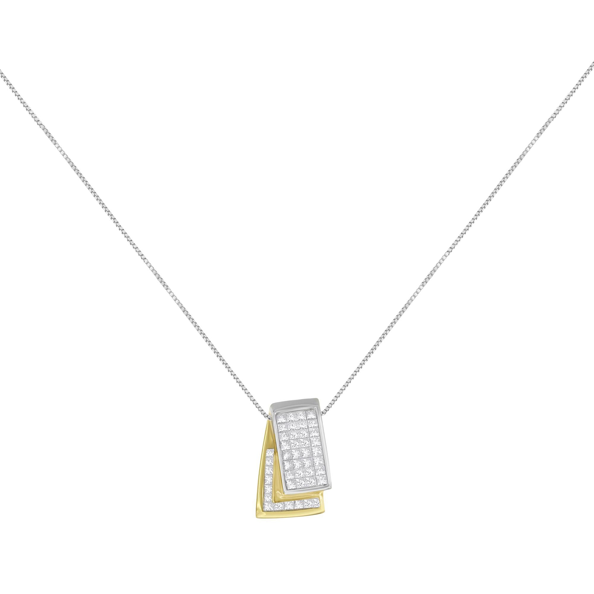 14K Gold 1.0 Cttw Princess Cut Diamond Two Tone Foldover Box Pendant 18” Box Chain Necklace (H-I Color, SI2-I1 Clarity)-2