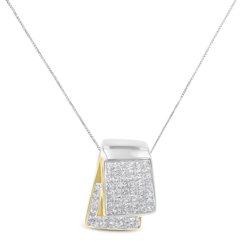 14K White and Yellow Gold 2.0 Cttw Princess Cut Diamond Two Tone Foldover Box Pendant 18” Box Chain Necklace (H-I Color, SI1-SI2 Clarity)-1