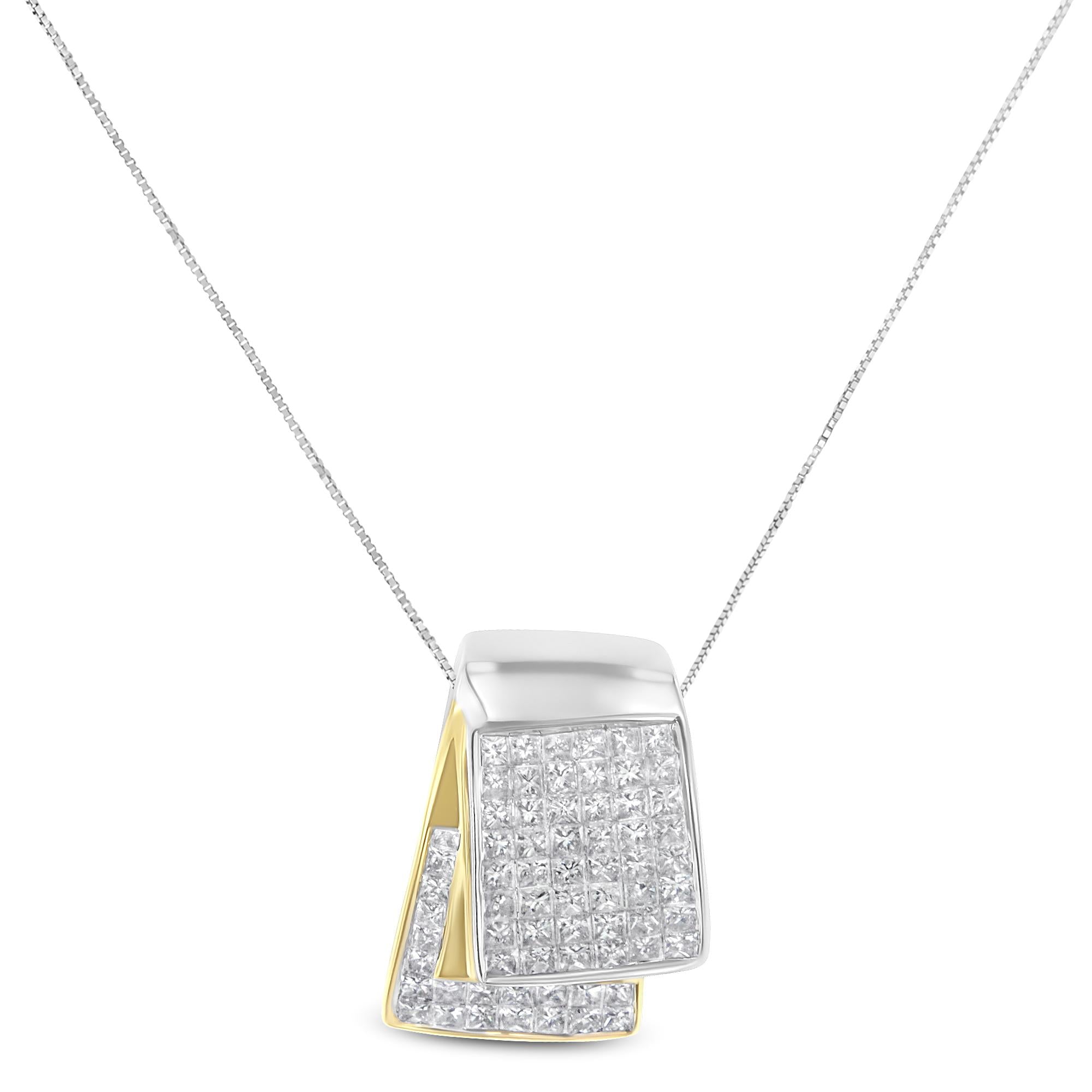 14K White and Yellow Gold 2.0 Cttw Princess Cut Diamond Two Tone Foldover Box Pendant 18” Box Chain Necklace (H-I Color, SI1-SI2 Clarity)-1