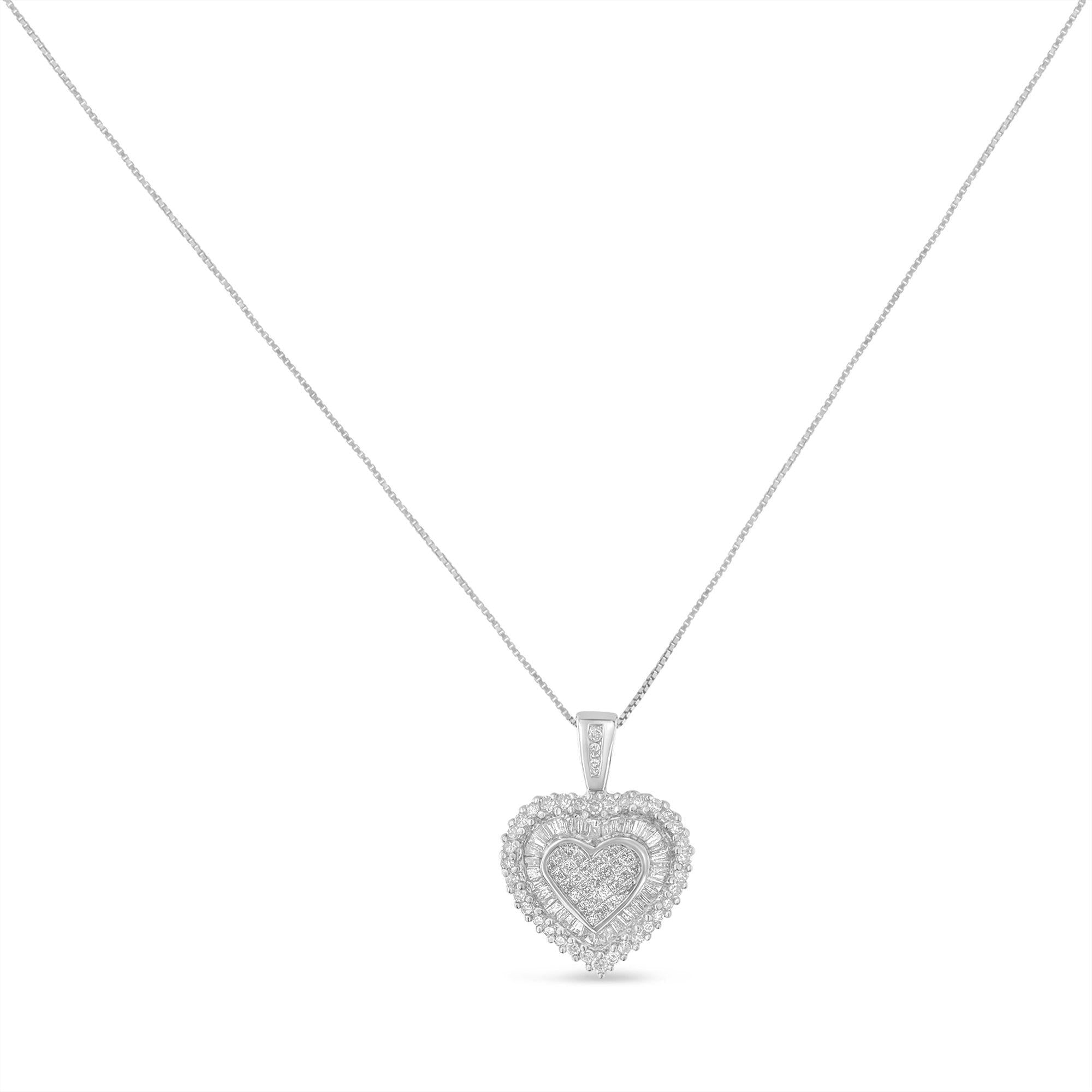 10K White Gold 1 cttw Multi Cut 1 cttw Diamond Heart Pendant Necklace (H-I, I1-I2)-1
