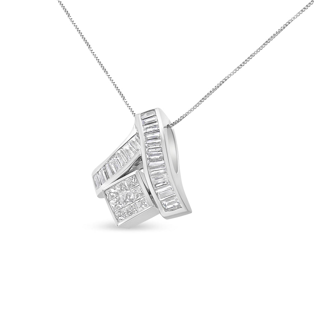 14K White Gold 1 7/8 cttw Princess and Baguette Cut Mixed Geometry Diamond Pendant Necklace (G-H, SI1-SI2)-1