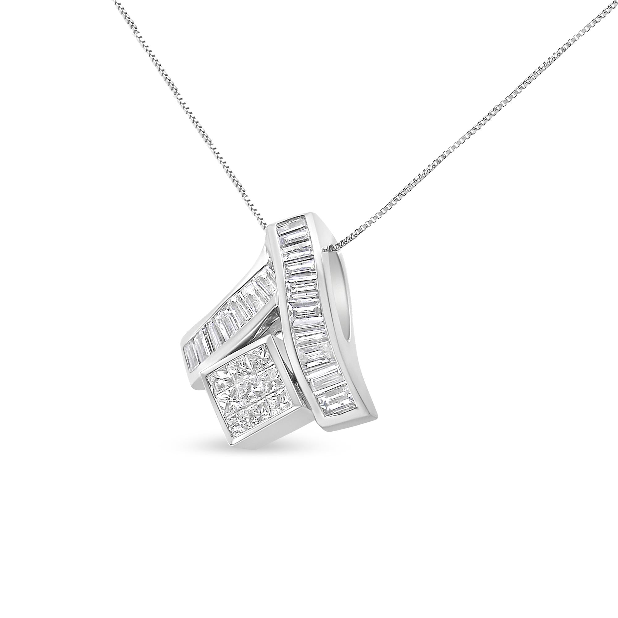 14K White Gold 1 7/8 cttw Princess and Baguette Cut Mixed Geometry Diamond Pendant Necklace (G-H, SI1-SI2)-1