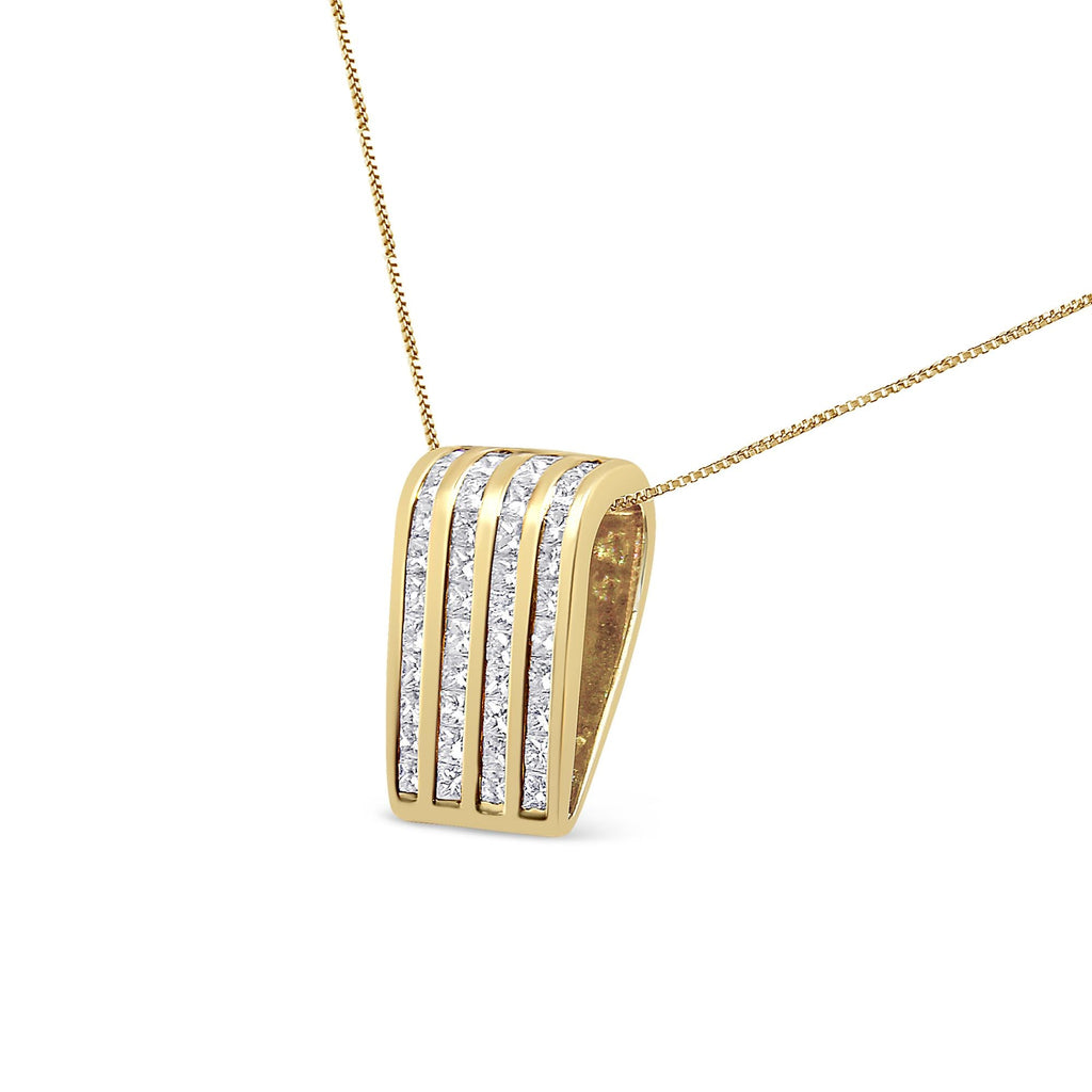 14K Yellow Gold 2 1/3 cttw Princess Cut Diamond Block Pendant Necklace (H-I, SI1-SI2)-1