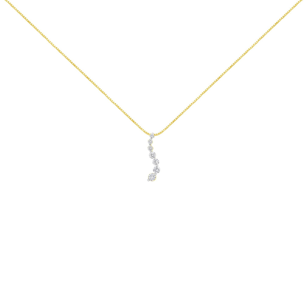 AGS Certified 14K Yellow Gold 2.0 Cttw Baguette and Brilliant Round-Cut Diamond Journey 18" Pendant Necklace (F-G Color, I1-I2 Clarity)-1