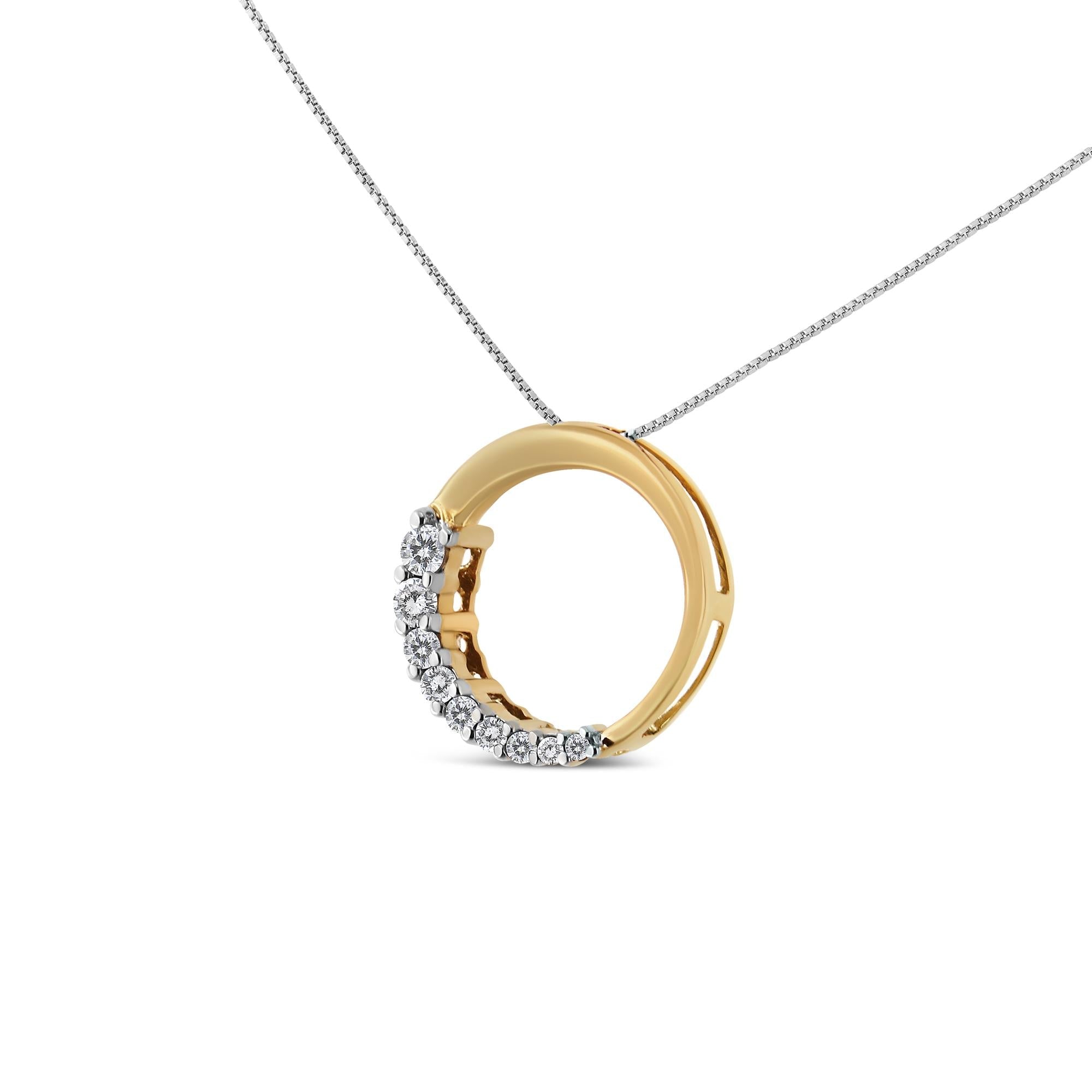 14K Gold 1/4 Cttw Round-Cut Graduating Diamond Open Circle Hoop 18" Pendant Necklace (J-K Color, I1-I2 Clarity)-3