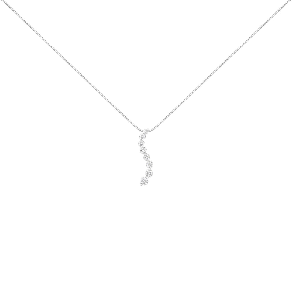 14K White Gold 3.0 Cttw Round-Brilliant & Baguette Cut Diamond S Shaped Graduated 18" Pendant Necklace (I-J Color, I2-I3 Clarity)-1