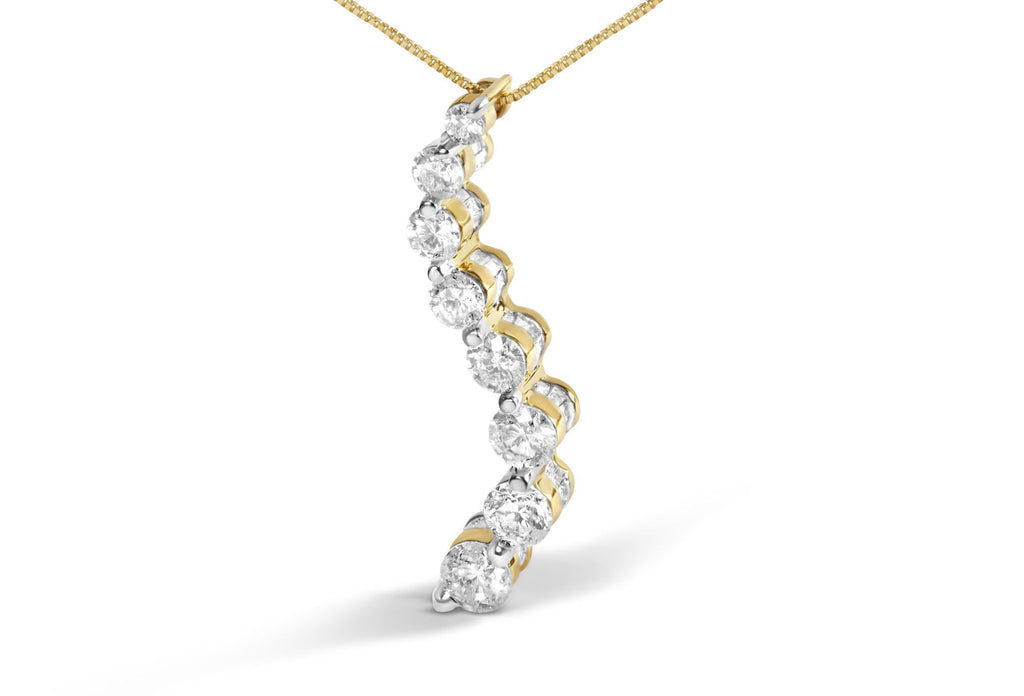 AGS Certified 14k Yellow Gold 3.0 Cttw Baguette and Brilliant Round-Cut Diamond Journey 18" Pendant Necklace (G-H Color, I1-I2 Clarity)-1